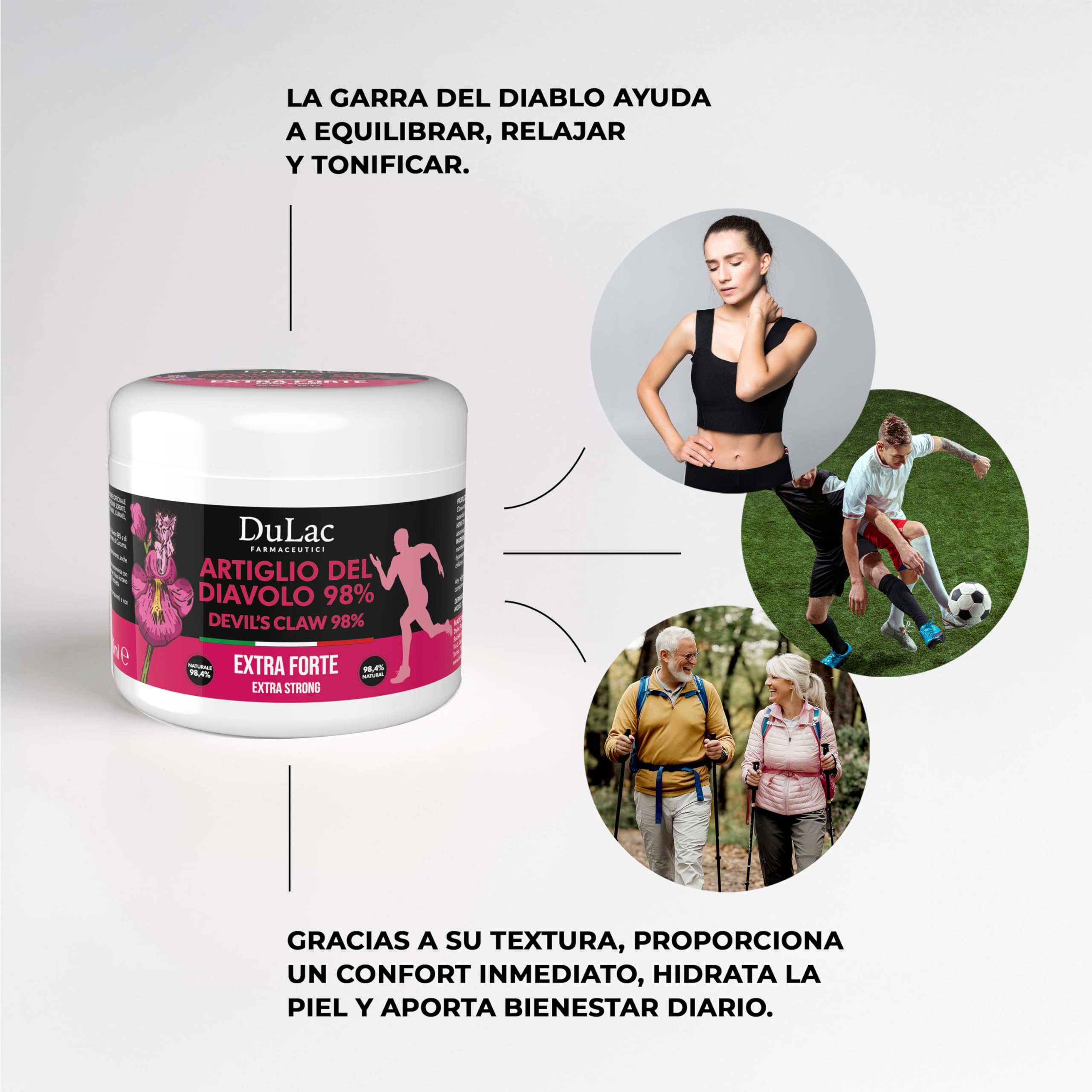 DuLàc, Garra del Diablo 98% 500 ml, Crema Gel con Jengibre, Mentol y Cúrcuma, para Masajes a Músculos y Articulaciones, Testado Dermatológicamente y sin Níquel, Made in Italy