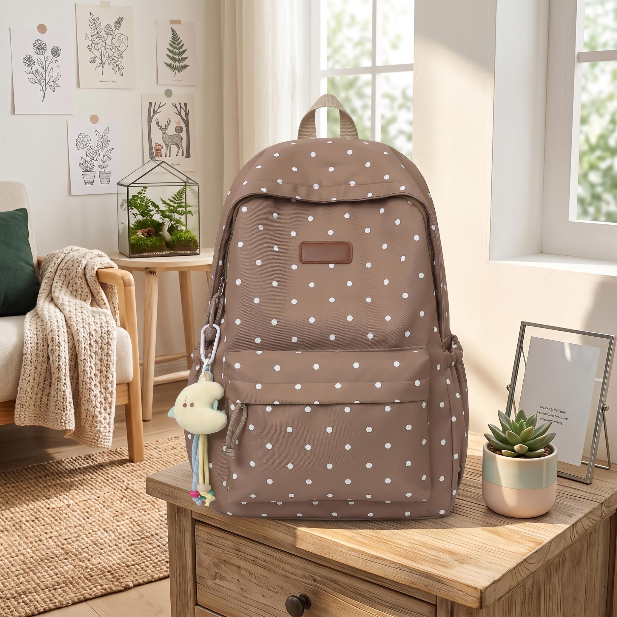 Mochila de lunares, mochila escolar ligera y linda para niña