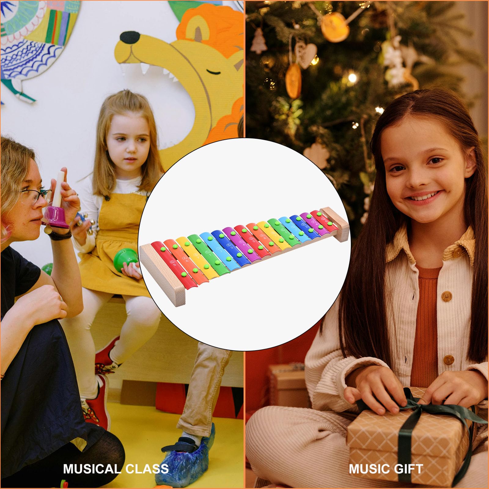 LIEKE Xilófono de madera, 15 tonos, carillón, instrumento musical, regalo para niños y adultos