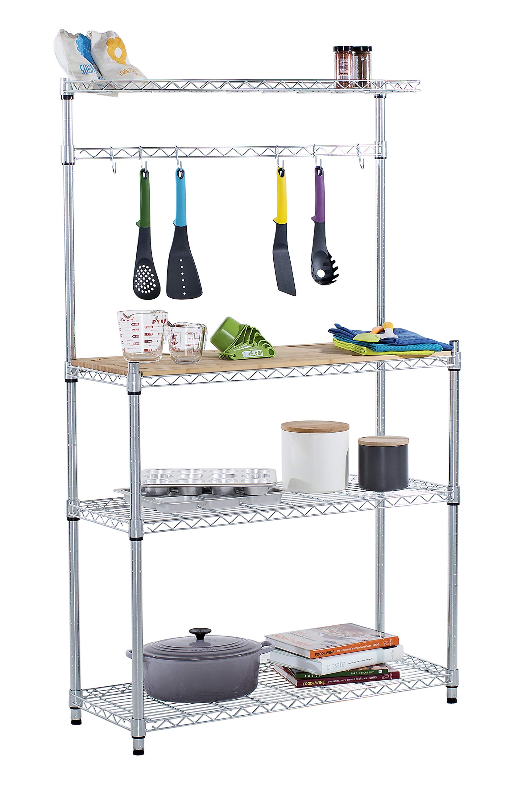 TRINITY TBFZ-1501 EcoStorage Bamboo Baker's Rack, Chrome
