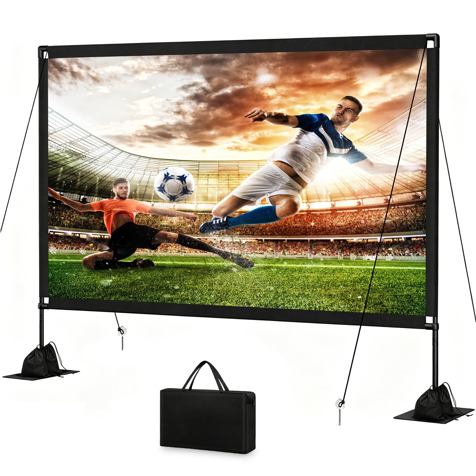 Schermo da 120 pollici con treppiede, 16:9, 4K HD, portatile, senza pieghe, proiettore anteriore e posteriore, per interni ed esterni, con borsa per il trasporto, ideale per home theater, giardino e