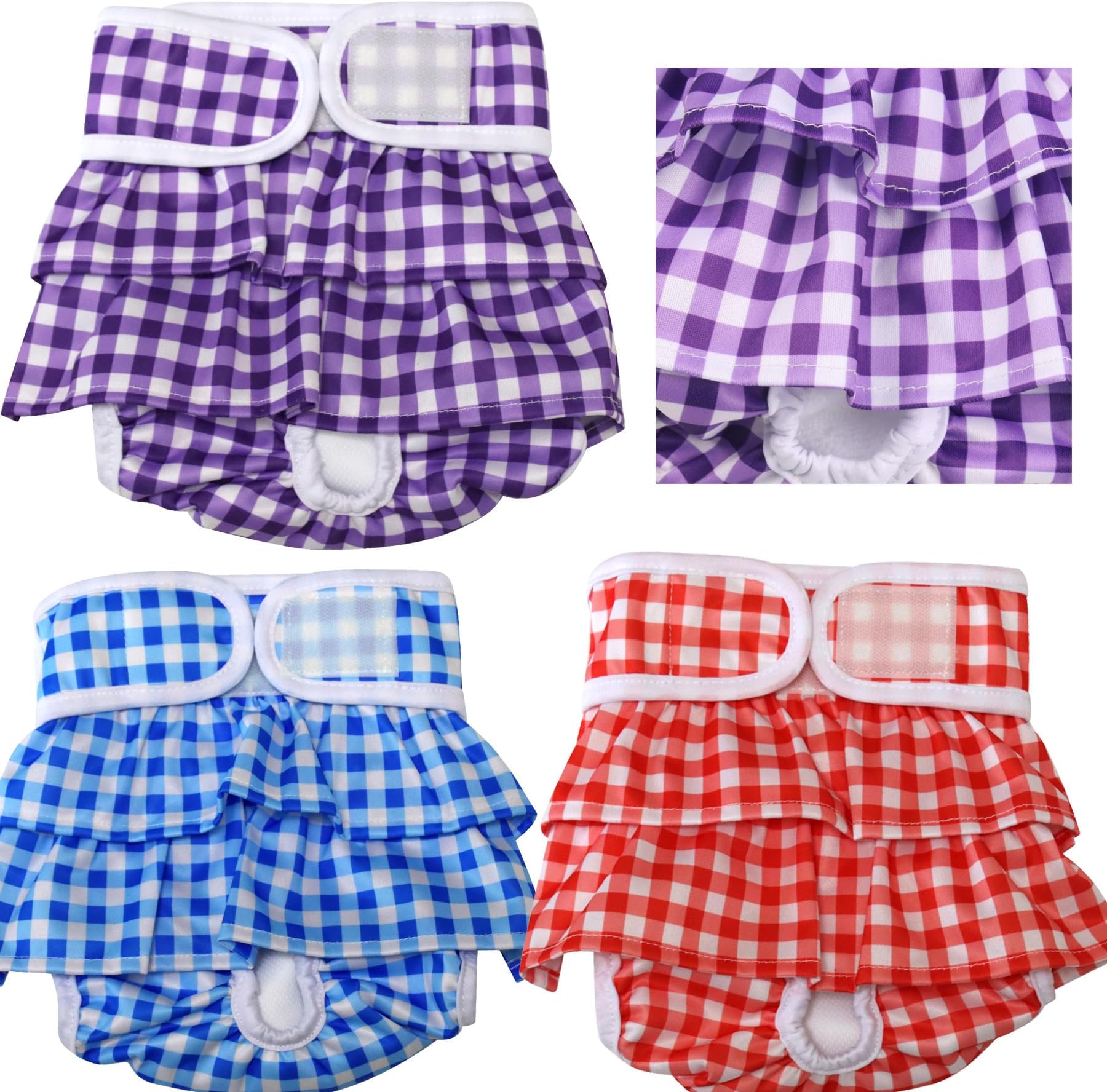 JoyDaog (3 Pack) Small Dog Diapers Dress for Female Reusable Premium Grid Puppy Nappies for Period Heat Incontinence S