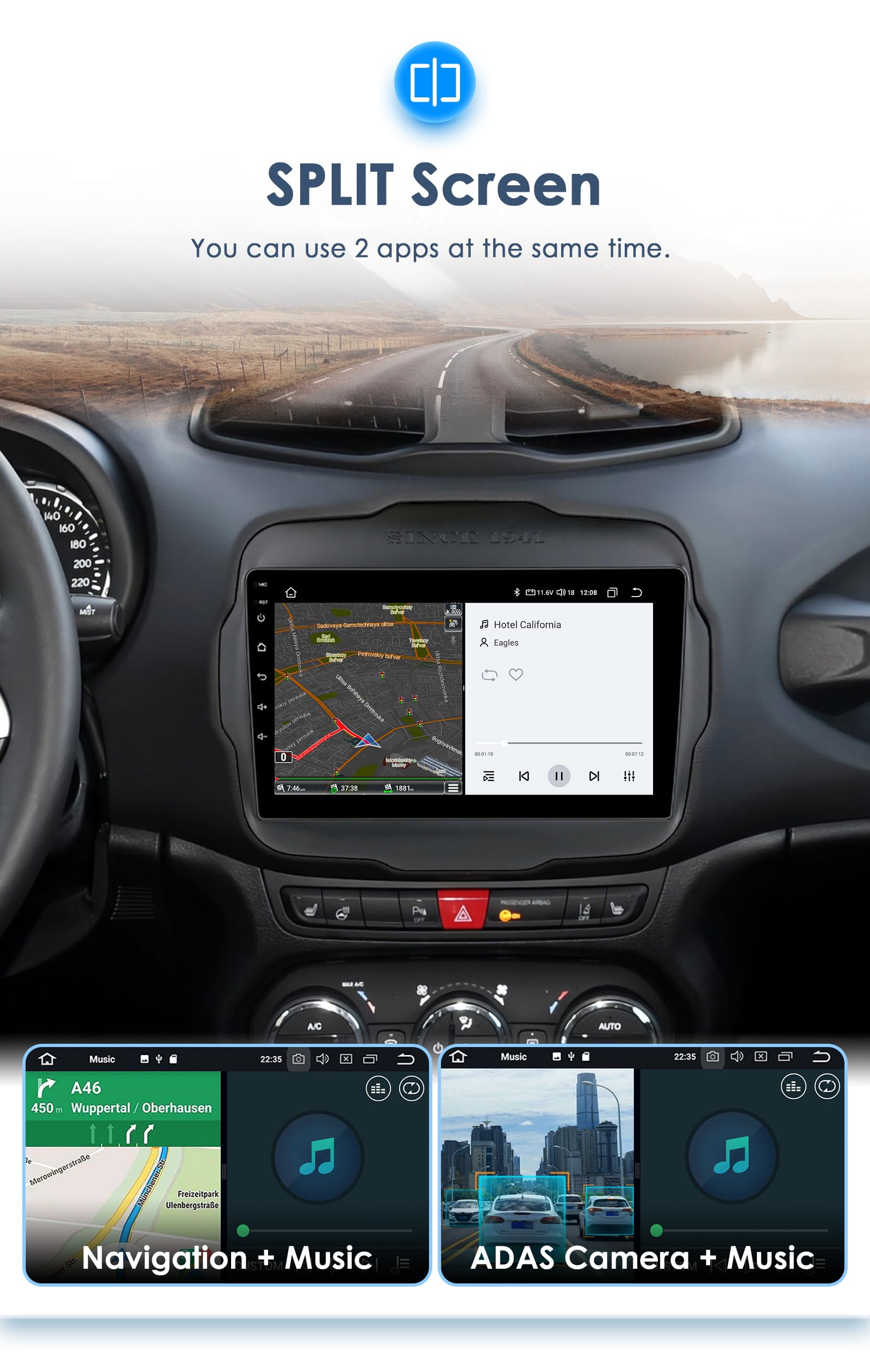 Android 13 autoradio 9 pollici touch screen 8 core 4 GB + 64 GB per Jeep Renegade 2016-2022 WiFi & Bluetooth GPS