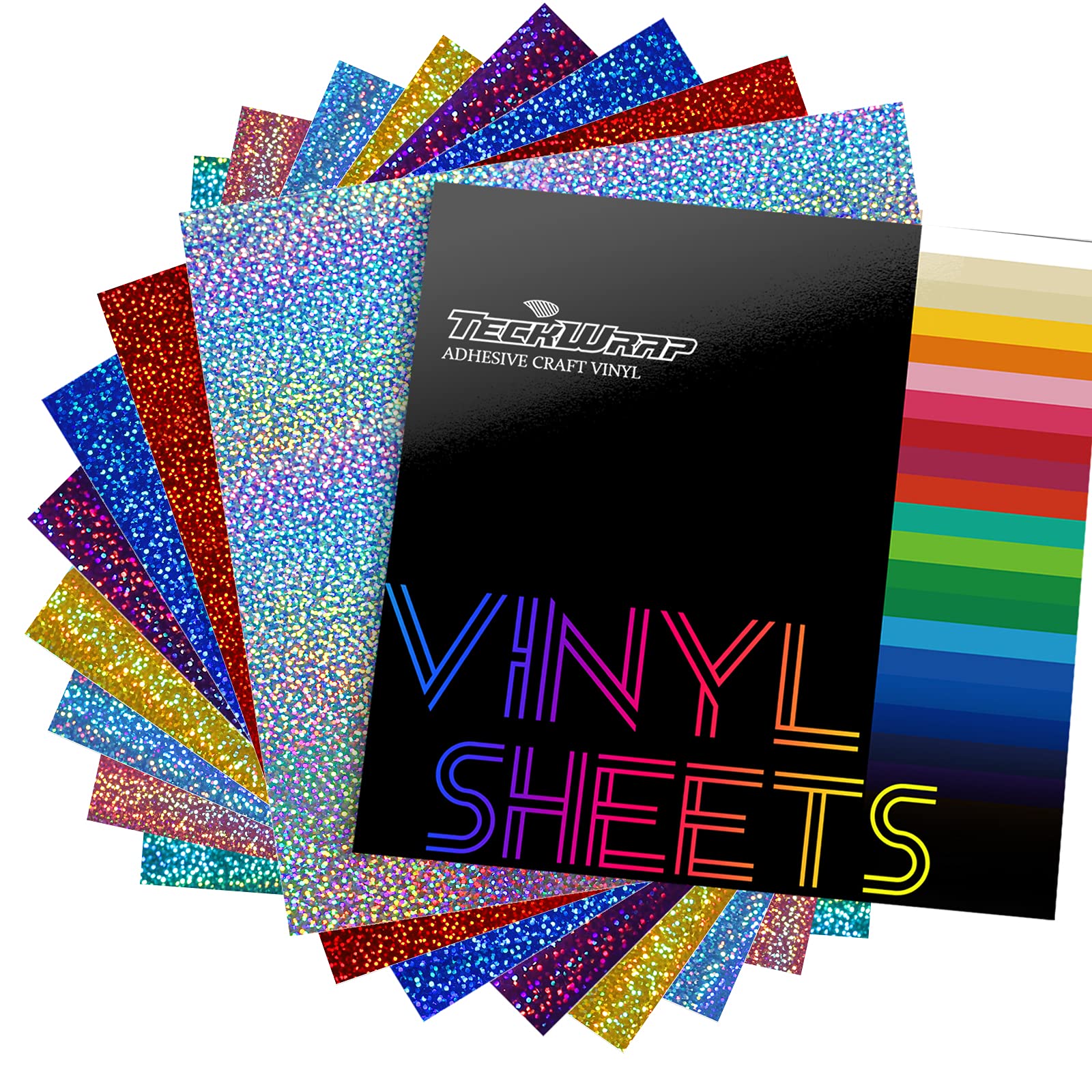 TECKWRAPHolographic Sparkle Adhesive Craft Vinyl Precut Sheets 12" x 12" 8 Sheets/Pack for Craft Cutters,Sign Plotters