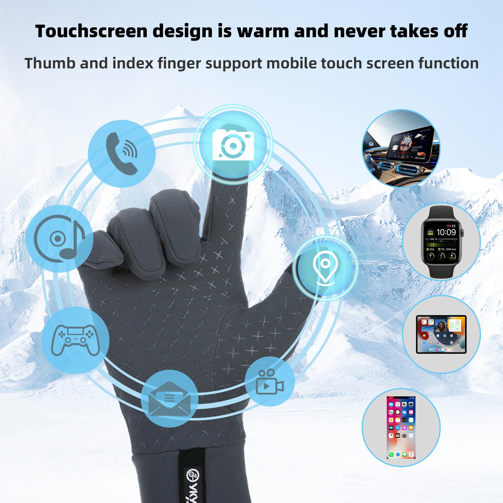 YKYWBIKE Winter-Fahrradhandschuhe für Herren und Damen, Touchscreen, gepolstert, wasserabweisend, winddicht, warm, rutschfest, für Laufen, Radfahren, Workout