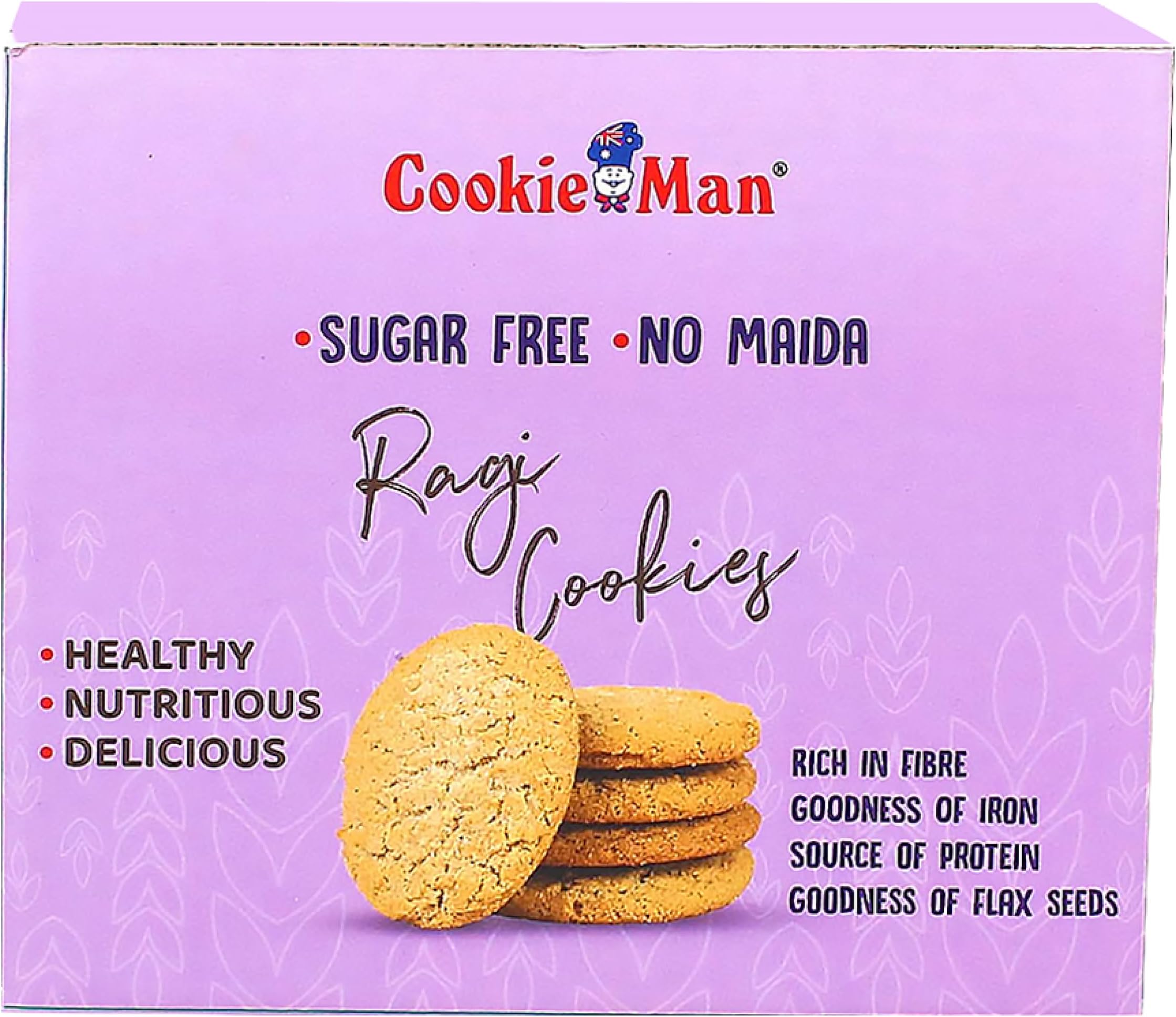 CookieMan Sugar Free Ragi Millet Cookies - 250g | Healthy No Maida, Sugar Free Atta Biscuits | Perfect Biscuit for Protein Snack | Rich in Fibre & Iron