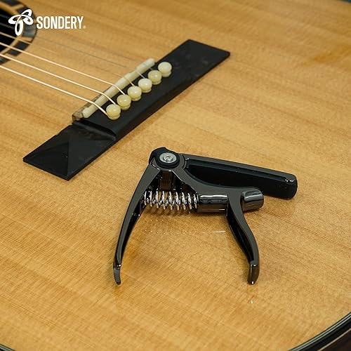 Miniatura 9 de Sondery Cejilla de guitarra para 6 cuerdas Guitarras acústicas y guitarras eléctricas Cejilla 4 en 1 con cortador de cuerdas, tirador de púas