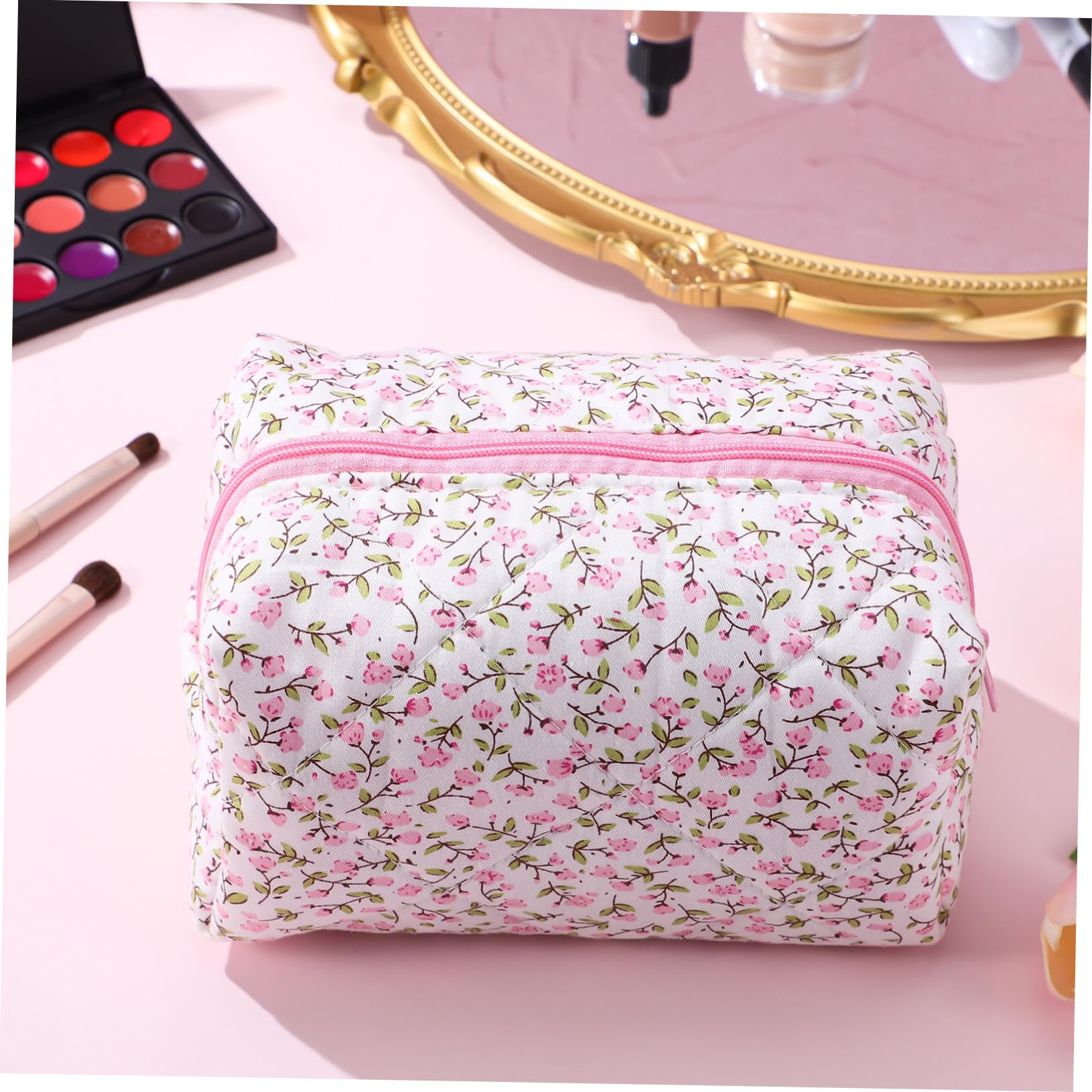 4pezzi Borsa Cosmetici Portatile Con Zip Organizer Elegante Motivi Floreali Per Viaggi e Ritocchi Astuccio Makeup Leggero e Compatto Per Donne e Ragazze