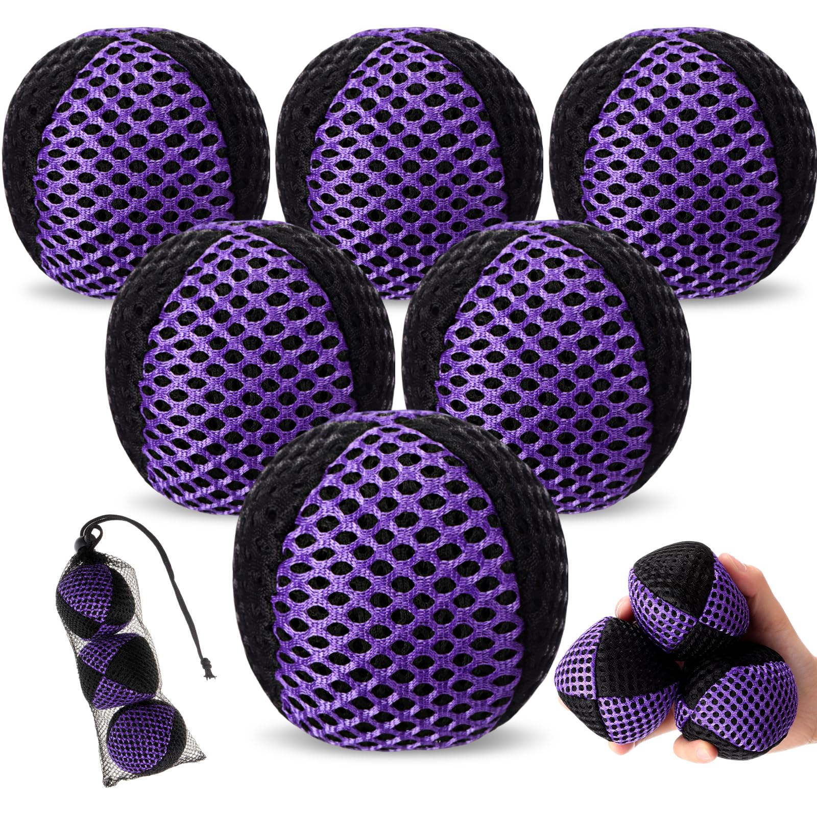 Soulchen 6 Packs Juggling Balls Set for Beginners Juggling Bean Bags Durable Juggle Ball Kit for Beginners and Professionals (Black Purple)