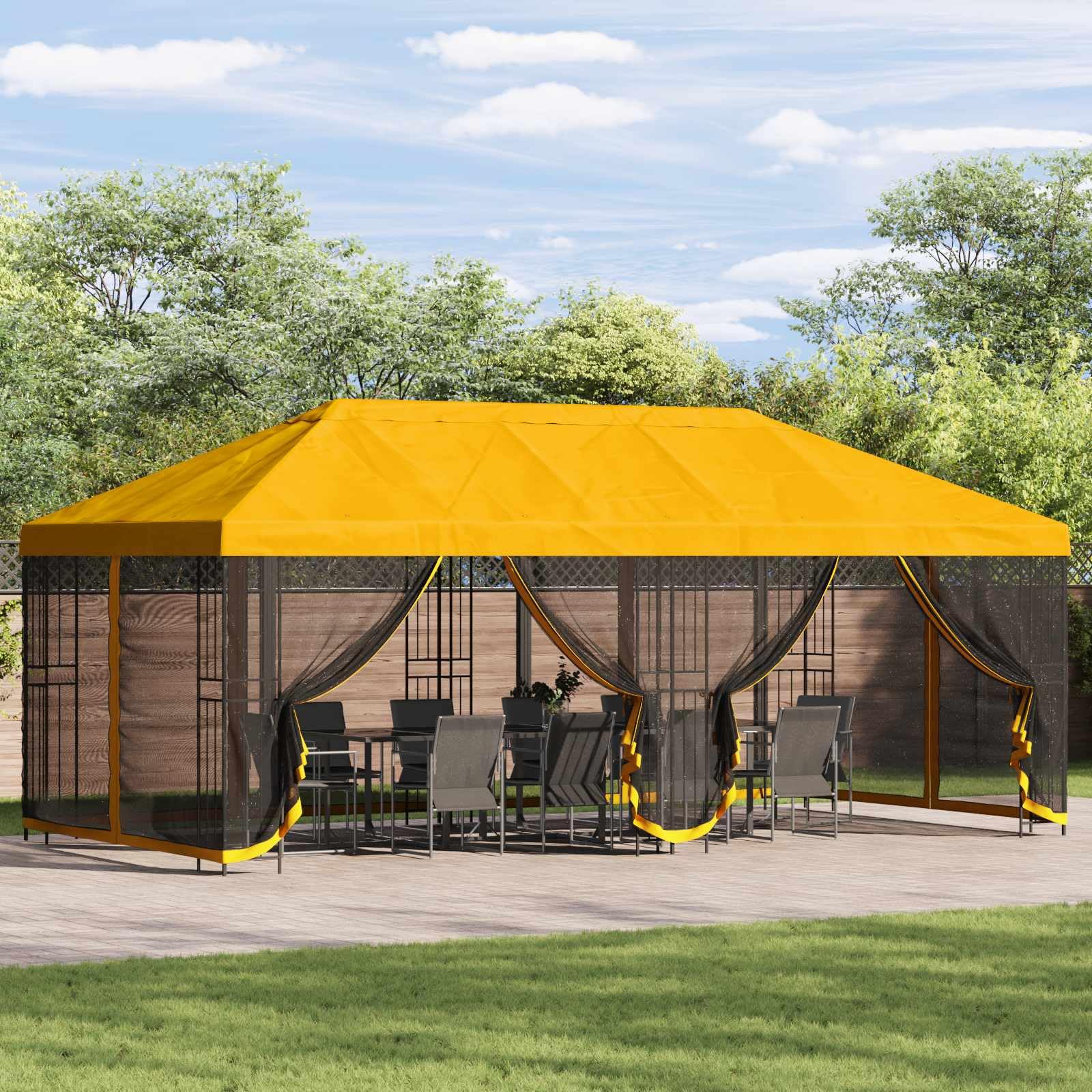 Gazebo 6 x 3 m Jaune Polyester Acier 190 GSM avec Parois en Maille