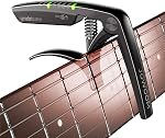 Grabtune Acoustic Guitar Capo-Tuner | 2 In 1 Equipment | Precise and Accurate Tuning System | Full Color LED Edge Lighting Display | USB Rechargeable Battery | Chrome Plating (Black)