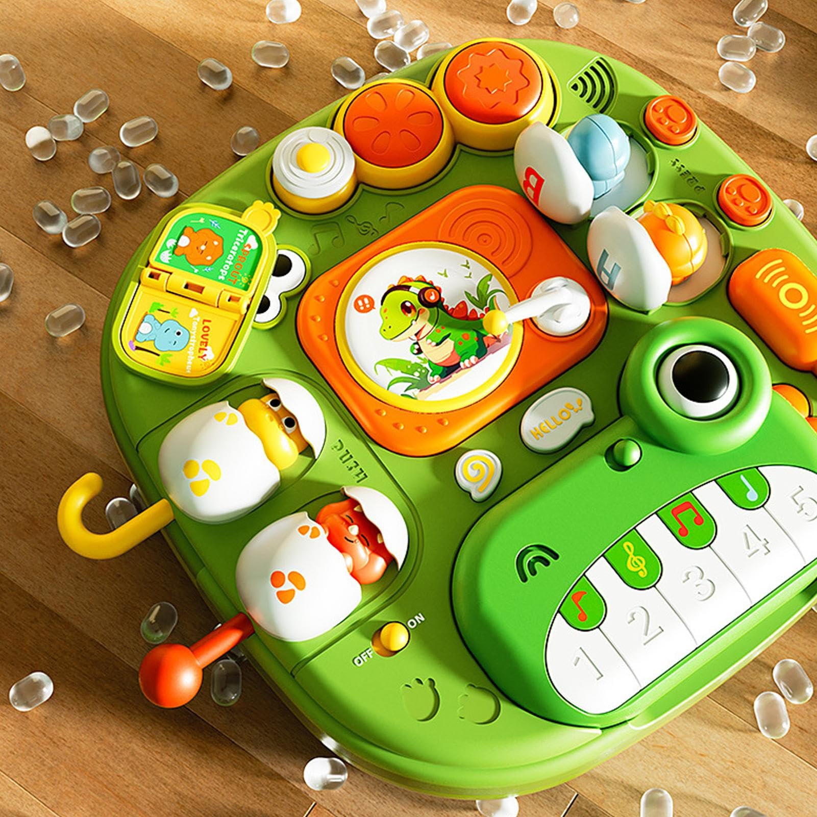 Tavolo attività per bambini, dinosauro centro di apprendimento con musica e luci, giocattolo per pianoforte, materiale ABS, giocattoli educativi gioco interattivo per ragazzi, ragazze dai 3 anni in su