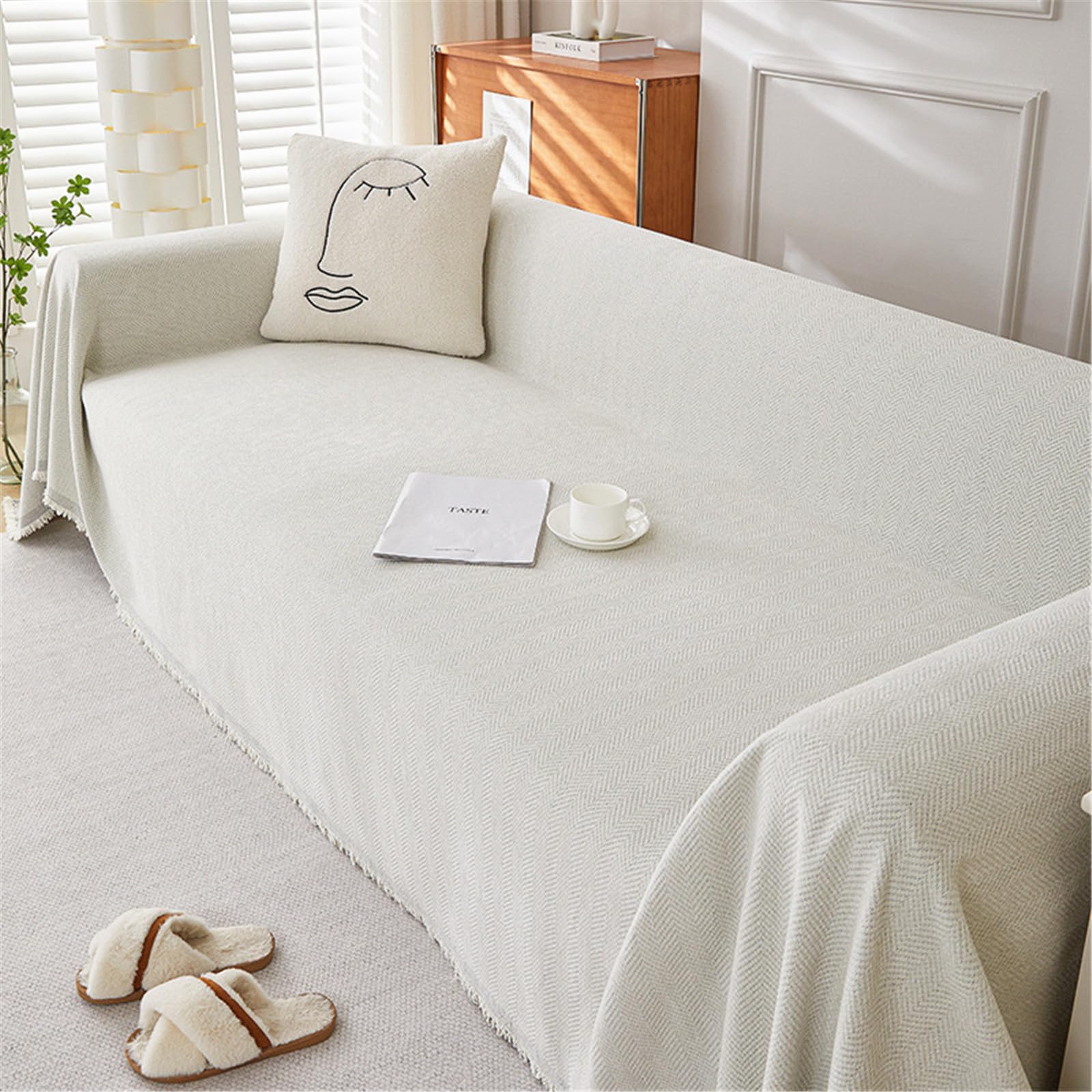 FANSU Throw for Sofa Large 1/2/3/4 Seater White Extra Large Throw Blanket Sofa Reversible Versatile Woven Soft Blanket Throw Decorative Blankets for Settees Couch Sofa Bed Armchair (180x380cm,White)