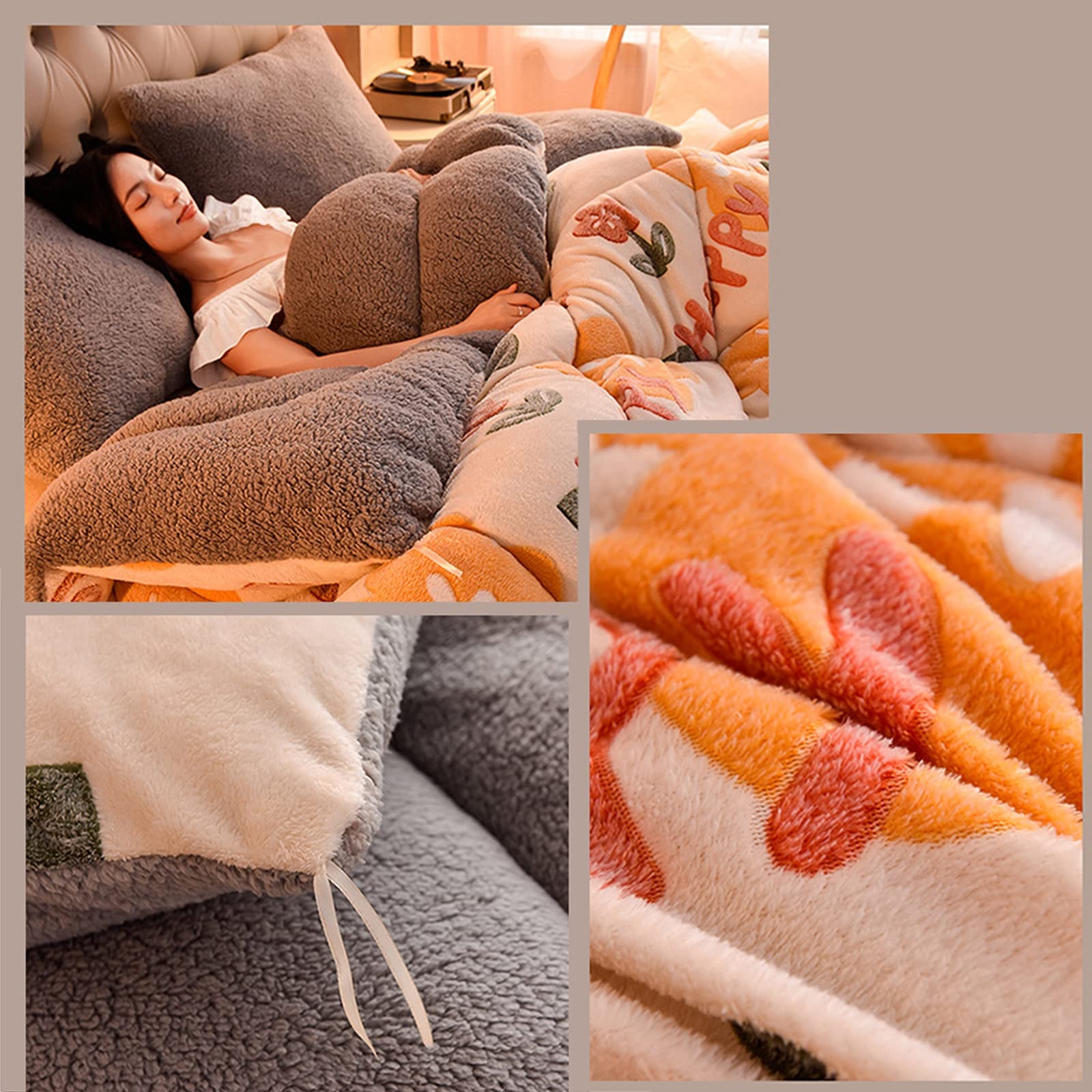 ZTGL Fluffy Piumone Invernale, Addensare Traspirante Consolatore Coperta Invernale in Cashmere di Agnello Addensato Calda Trapunta Morbida per Letto Matrimoniale in Inverno,E,180x200cm(3.5kg