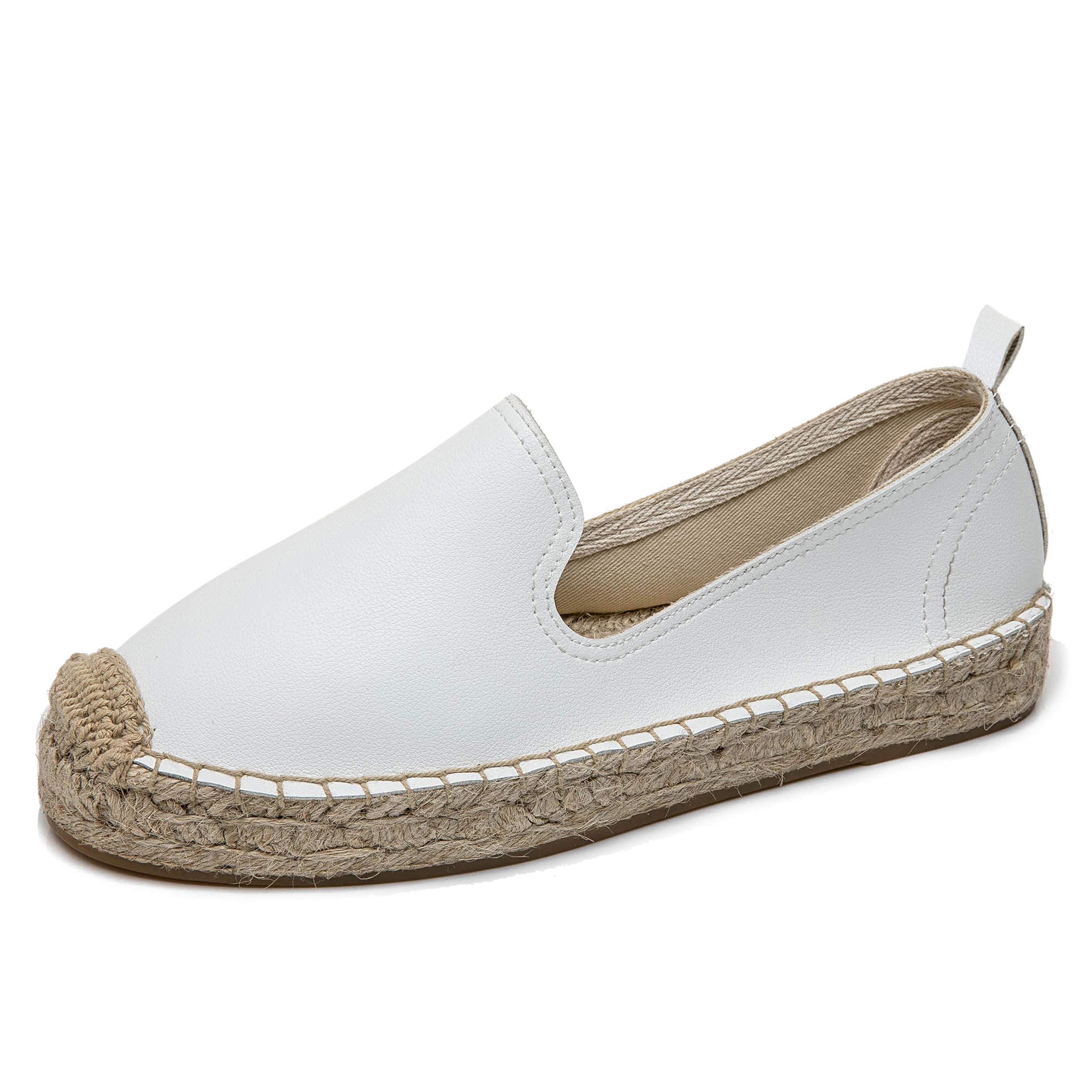 U-lite Women's Round-Toe Classic Flat Cap-Toe Slip ons Simple Espadrilles Leather Loafers