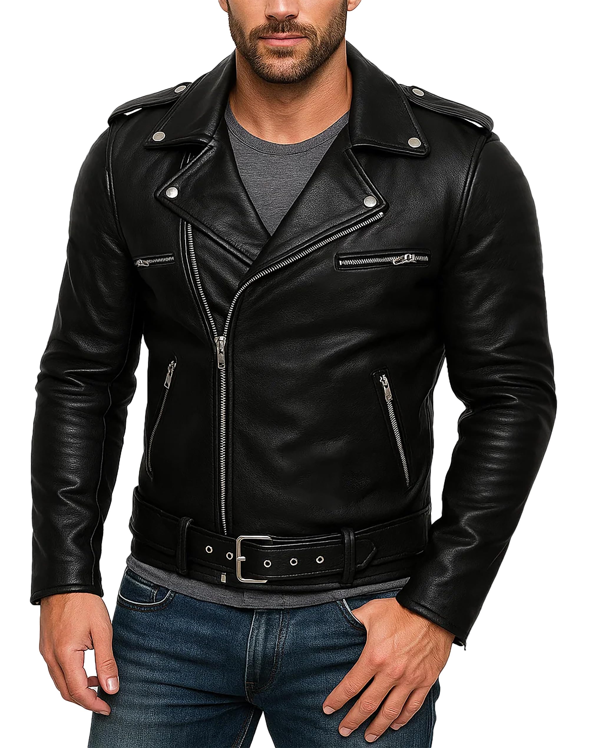Men Premium Distressed Brown Padded Armored Cowhide Leather Coat