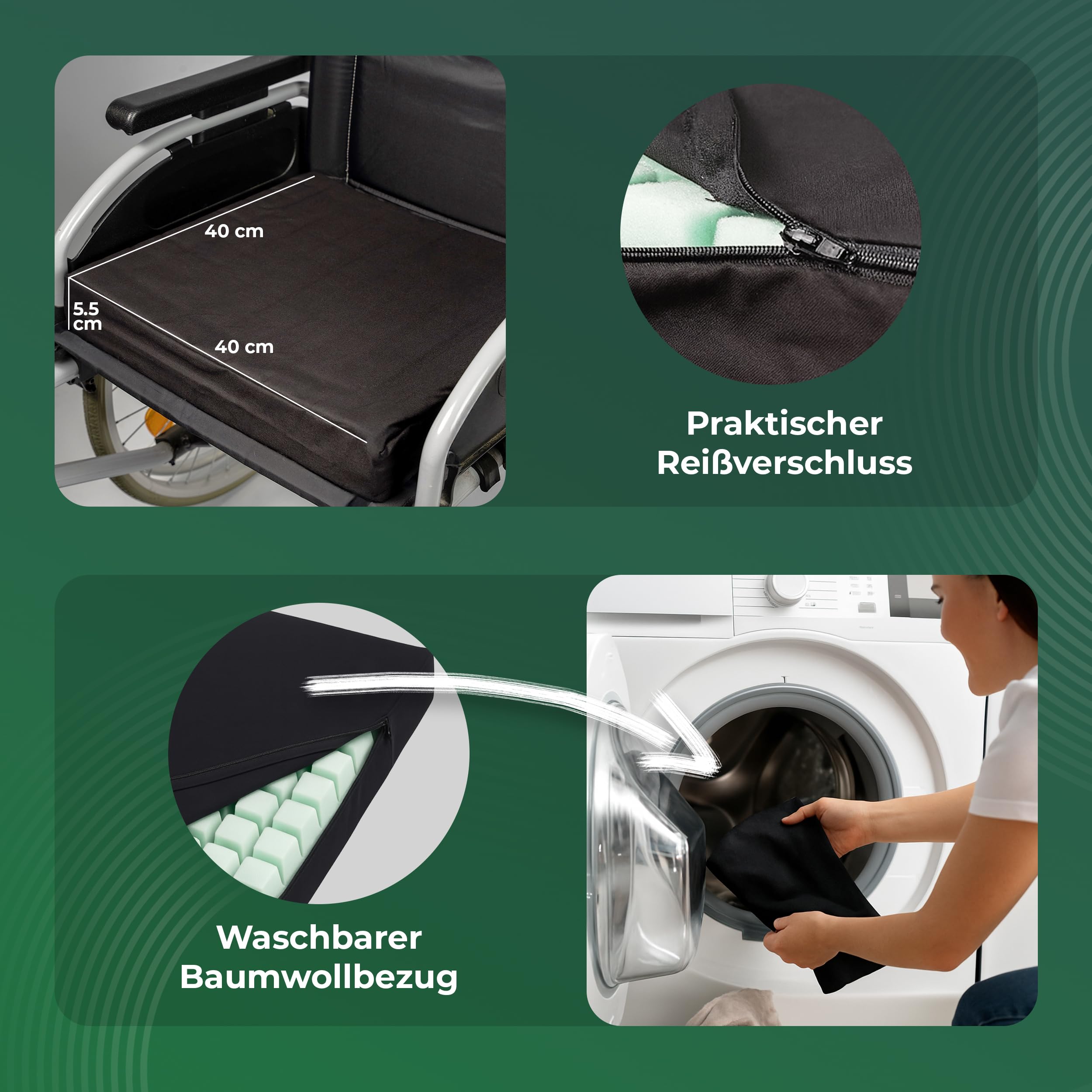 Novaliv 4 cojines para silla de ruedas y cojín para silla de ruedas, antiescaras, cojín de gel lavable para sillas de ruedas, oficina, oficina, coche y viajes, accesorios para sillas de ruedas