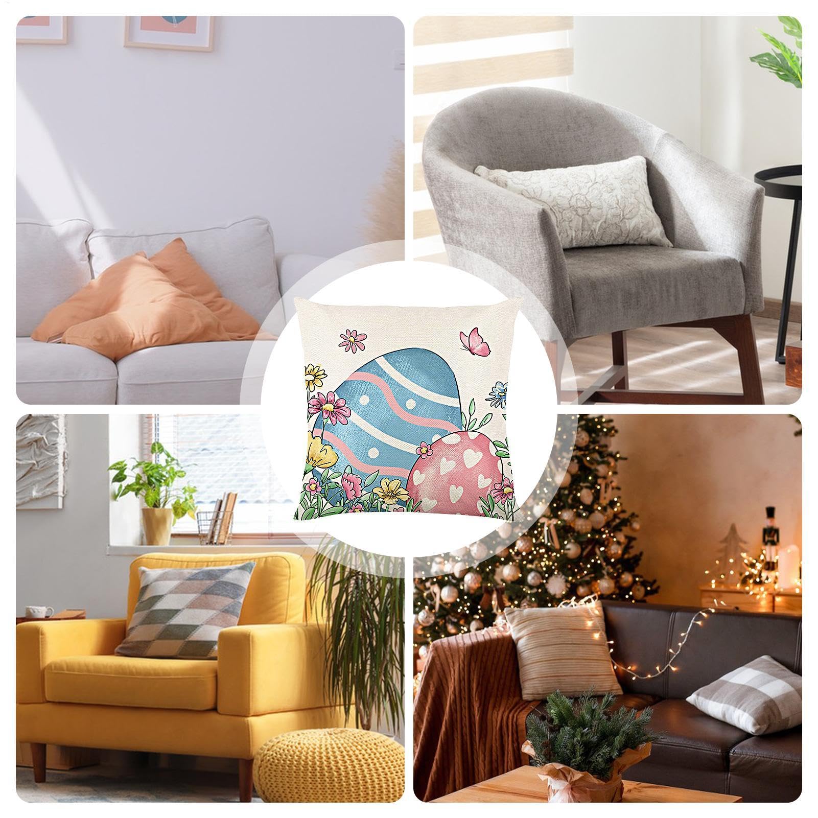 Poszewka na poduszkę na Wielkanoc, Happy Easter, Honny, króliczek, kwiaty, jajka wielkanocne, wielkanocne poszewki na poduszki, nowoczesna poszewka na poduszkę, bawełna len, jajka wielkanocne,