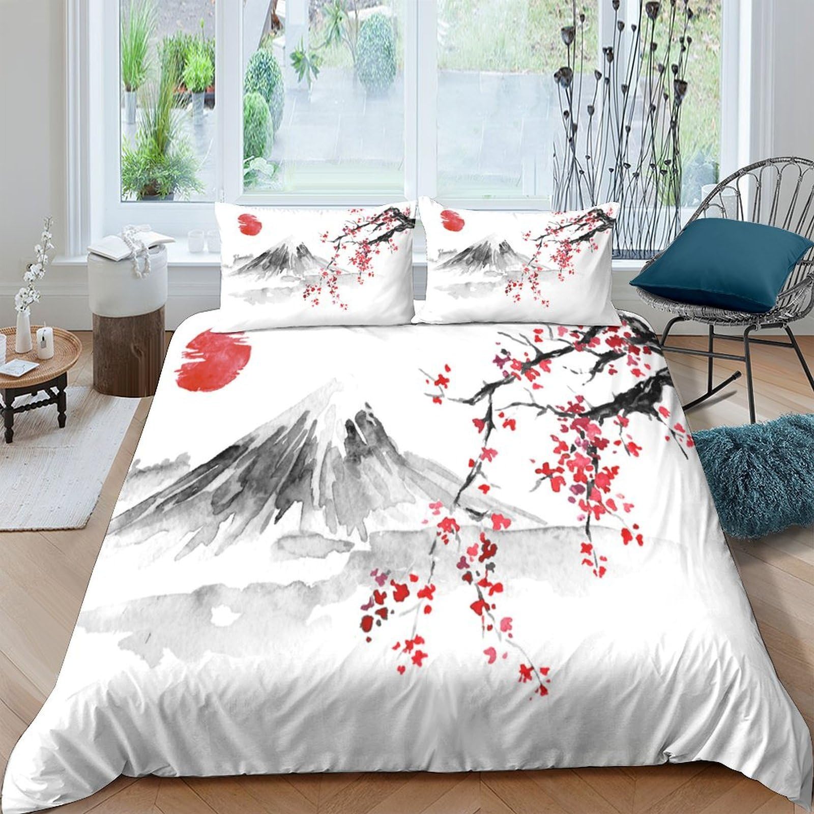 Ctjqhvkz Style-8 3D Printed Mountain Landscape Fitted Sheet Microfiber Soft Cherry Blossom Bed Cover For Bedroom Dorm Decor Single（135X200cm）