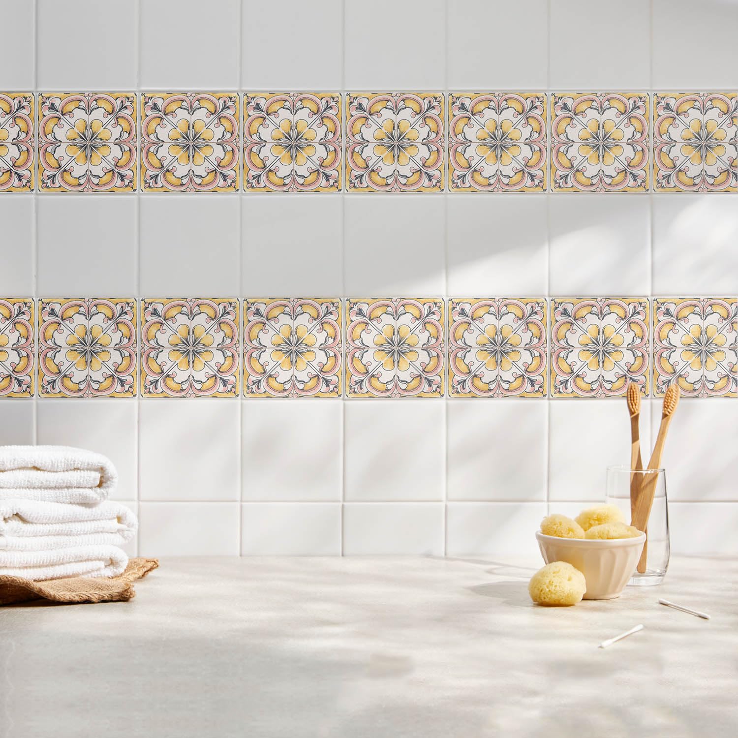 Azulejo autoadhesivo – vinilo de PVC – decoración hogar – 20x20 cm – 24 piezas – pared y suelo - Adornos florales en malla