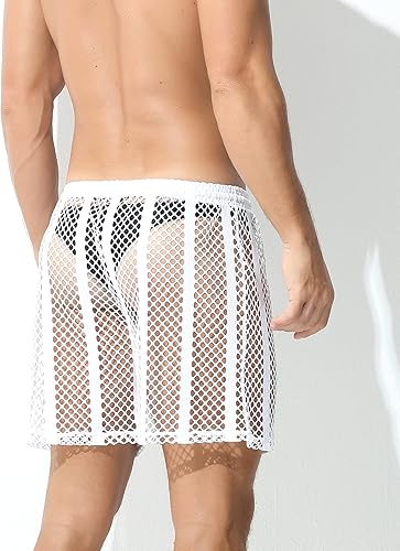 Miniatura 8 de Panegy Pantalones y pantalones cortos de malla con cordón de malla para hombre, pantalones de descanso sueltos