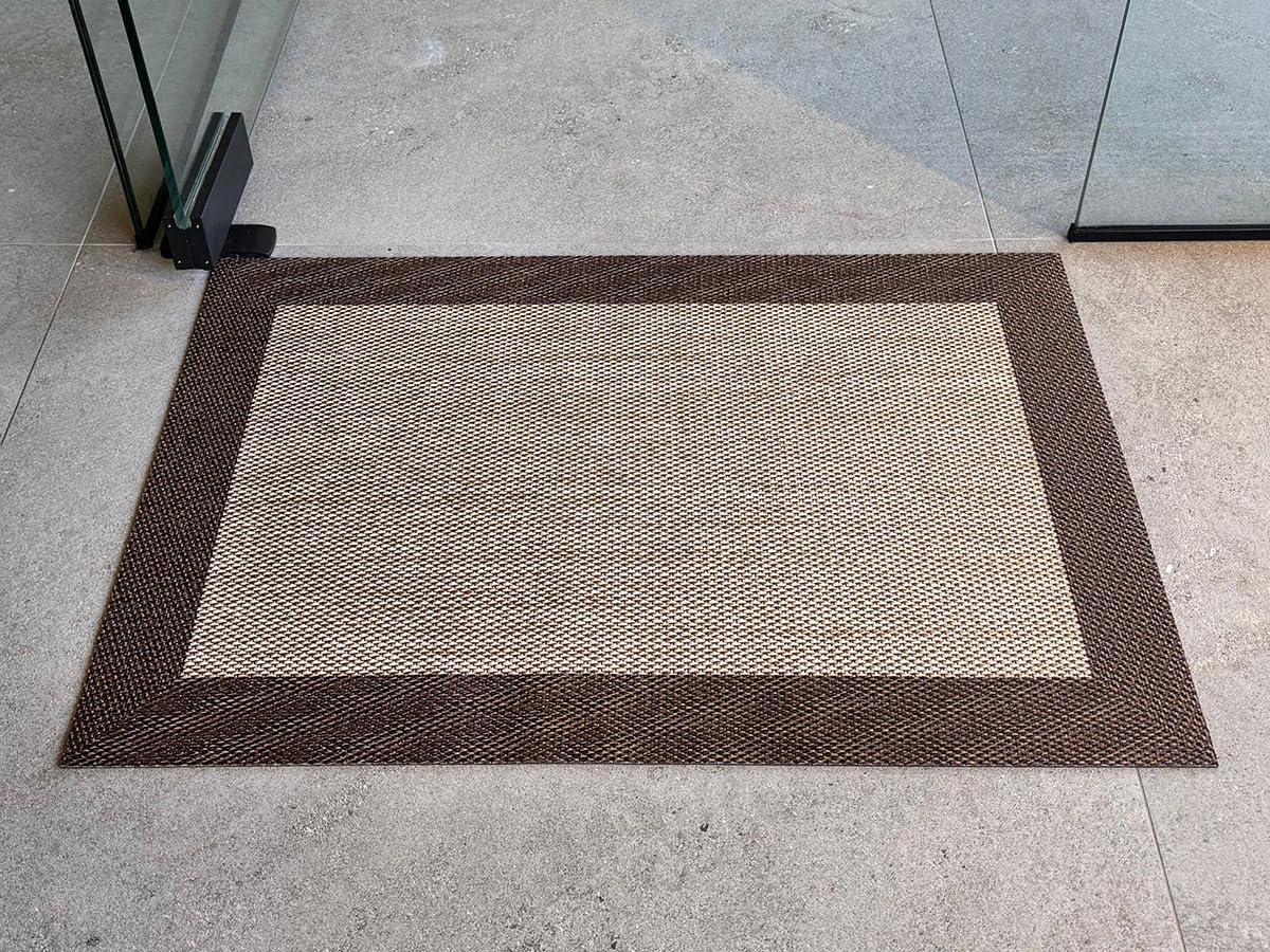 EB ESTORES BARATOS Alfombra de Vinilo Trenzado Screen Floor con Cenefa. Alfombra Antideslizante, Lavable, Apta en Interior y Exterior 3 mm Grosor y Diferentes Acabados, Marrón, 120x180 cm