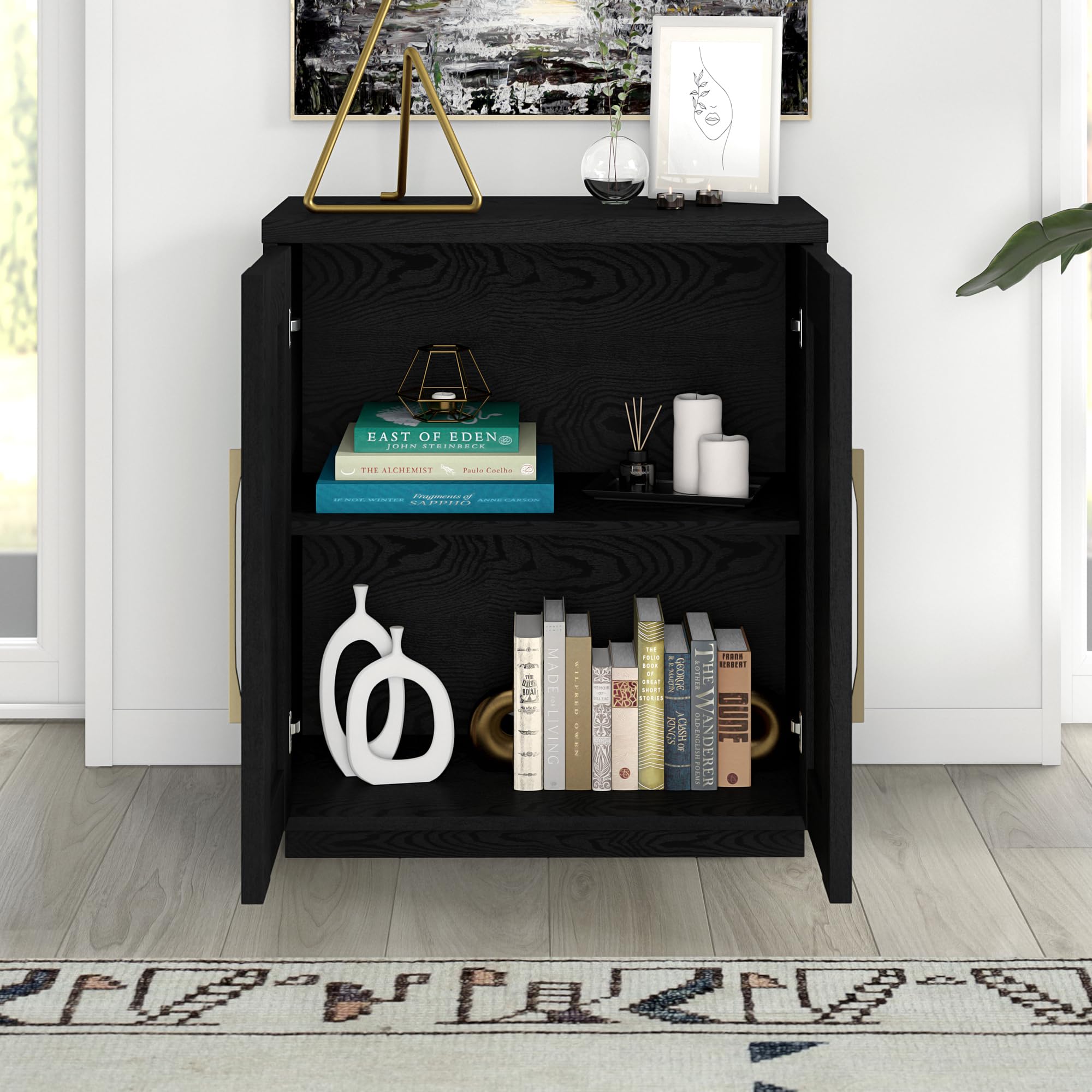 Henn&Hart 28 Inch Wide Rectangular Accent Cabinet - Natural Black Finish, Adjustable Shelf For Living Room, Office - View #8