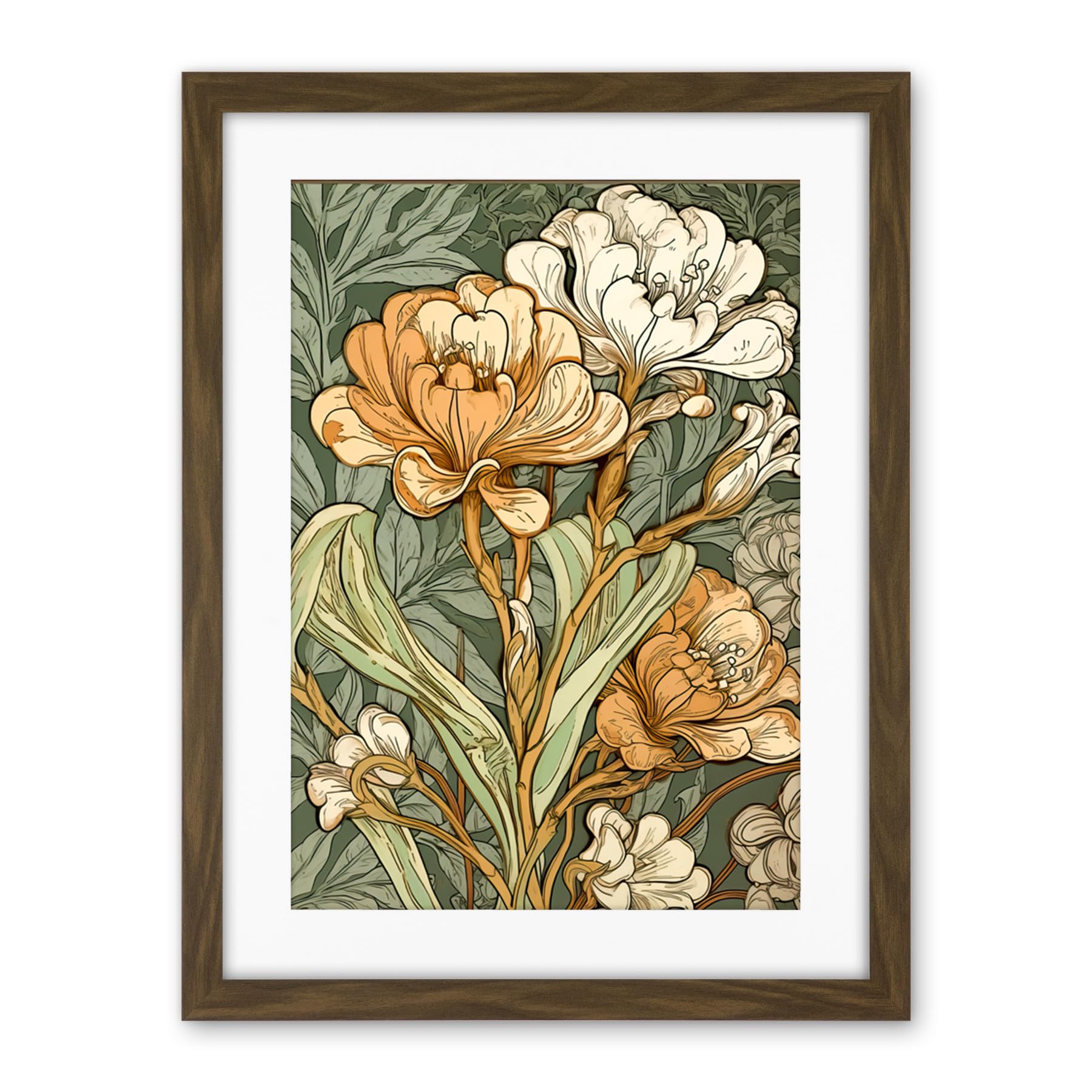 Artery8 White and Yellow Freesia Flower Blooms Watercolour Artwork Framed Wall Art Print 18X24 Inch