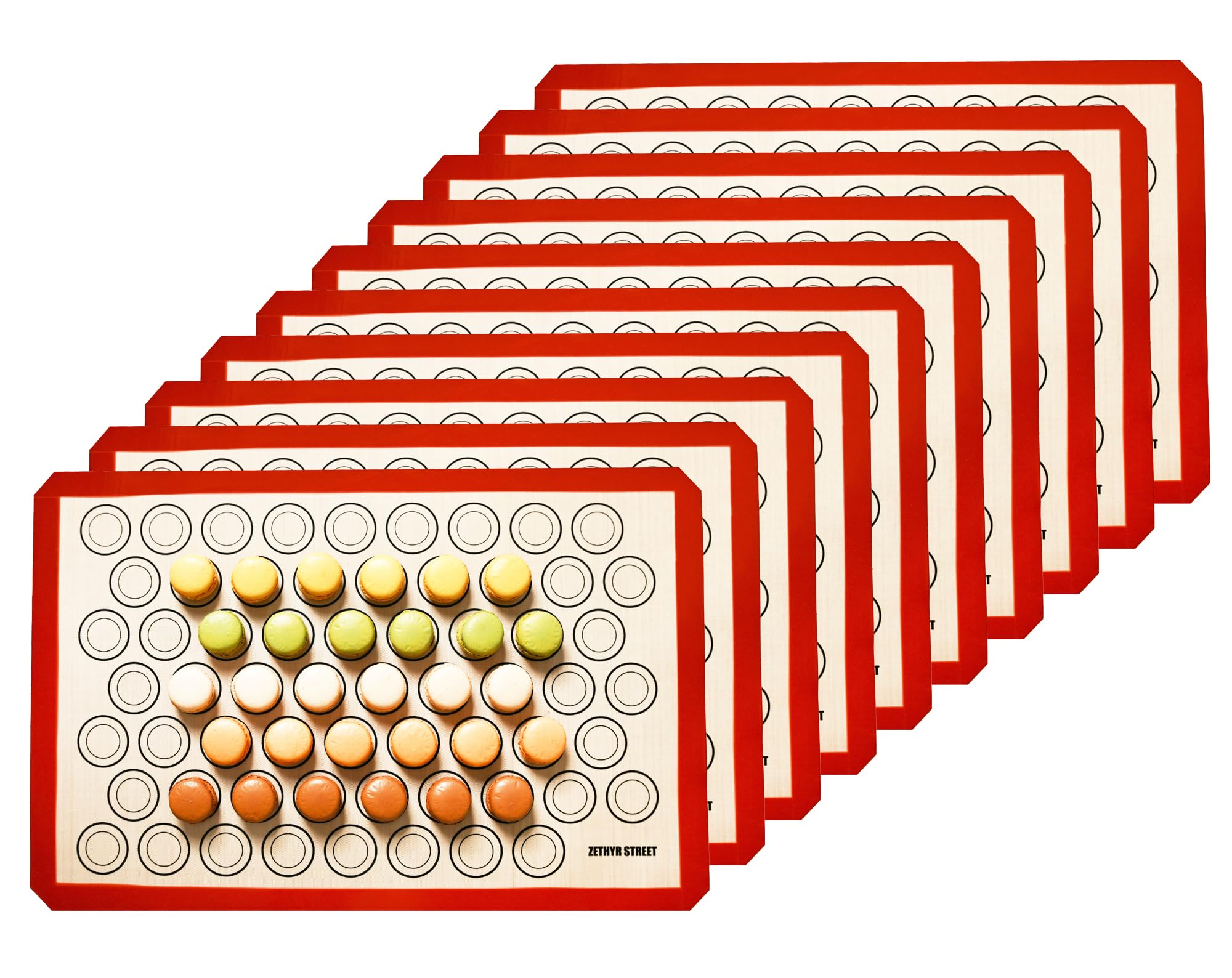 Macaron Backmatte, Silikon, antihaftbeschichtet, vollständiges Blatt, wiederverwendbar, 10 Stück, Rot | Antihaft-Macaron-Matte für perfektes Backen, spülmaschinen- und ofenfest, für Macarons, Kekse, Brot und mehr, 40 x 60 cm