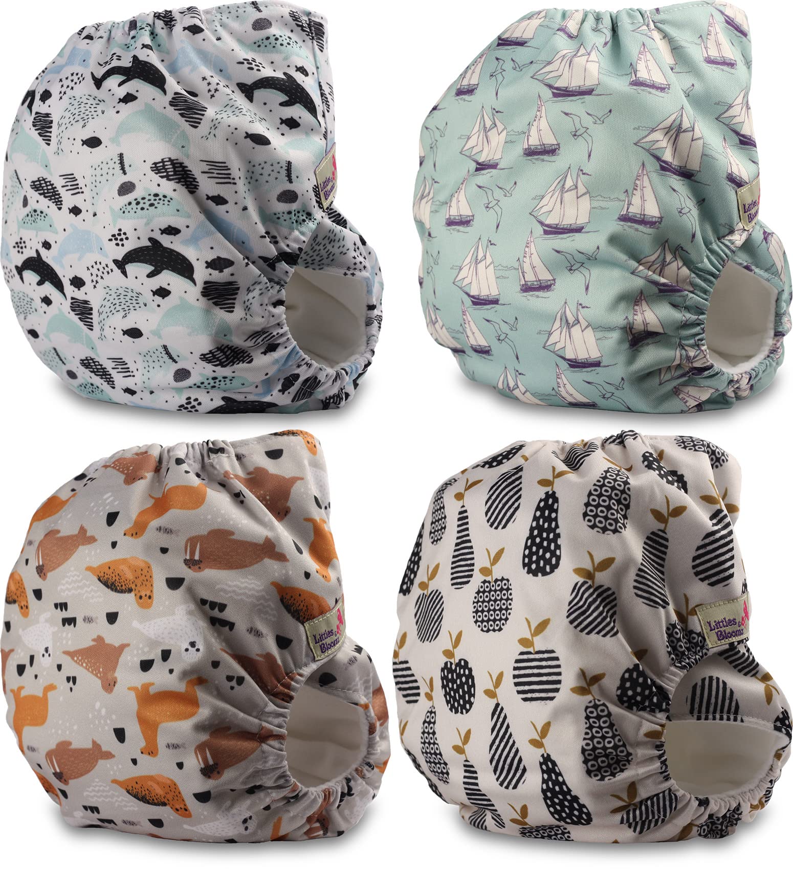 Littles & Bloomz Lot de 4 Bébé Couches Réutilisables en Tissu Couche Lavable à Poche avec Bouton Pression, FLP2-0406 - 4