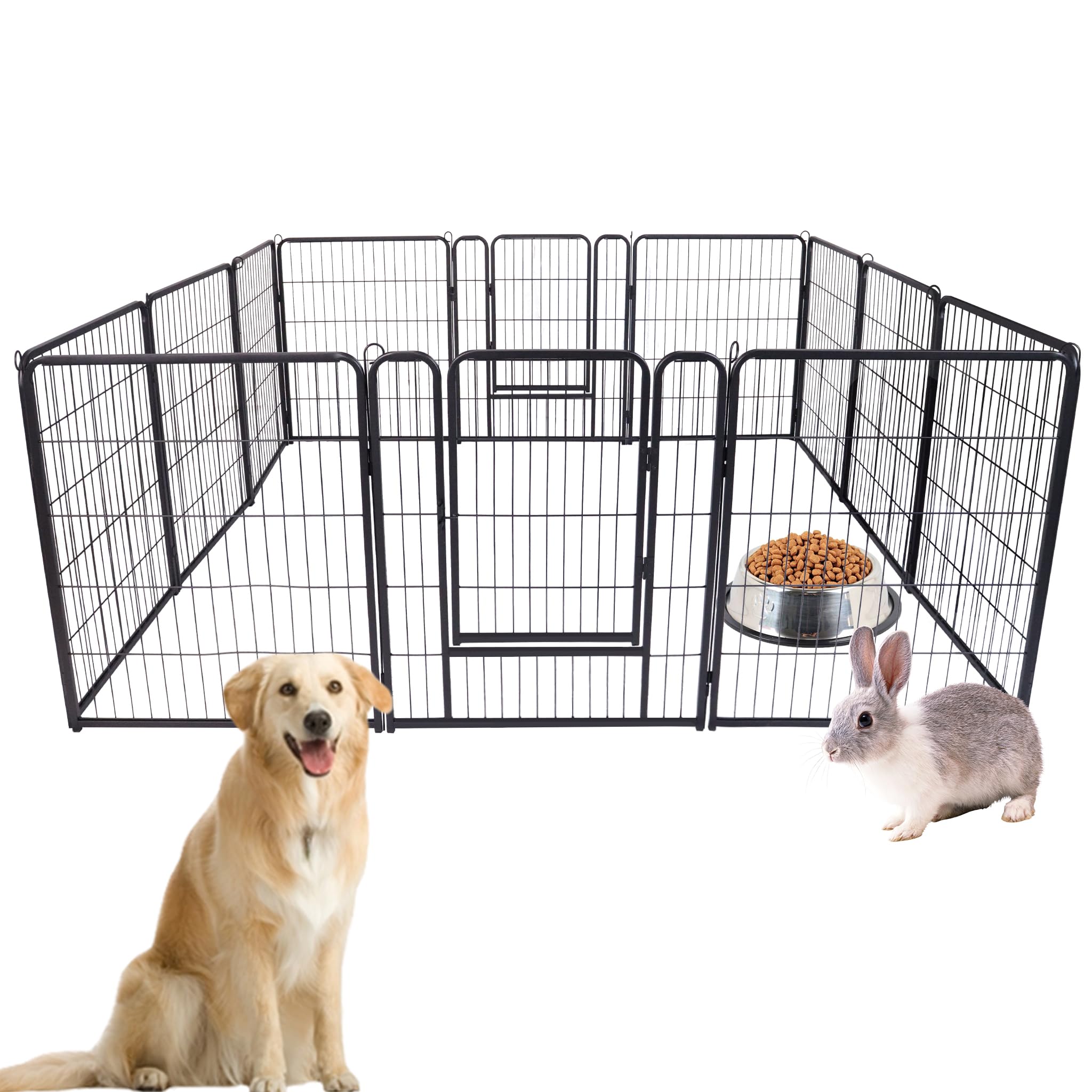 ACXIN Caño para cachorros plegable para perros, 12 rejillas, parque para animales con puerta, 65 x 80 cm, para interior y exterior, color negro mate