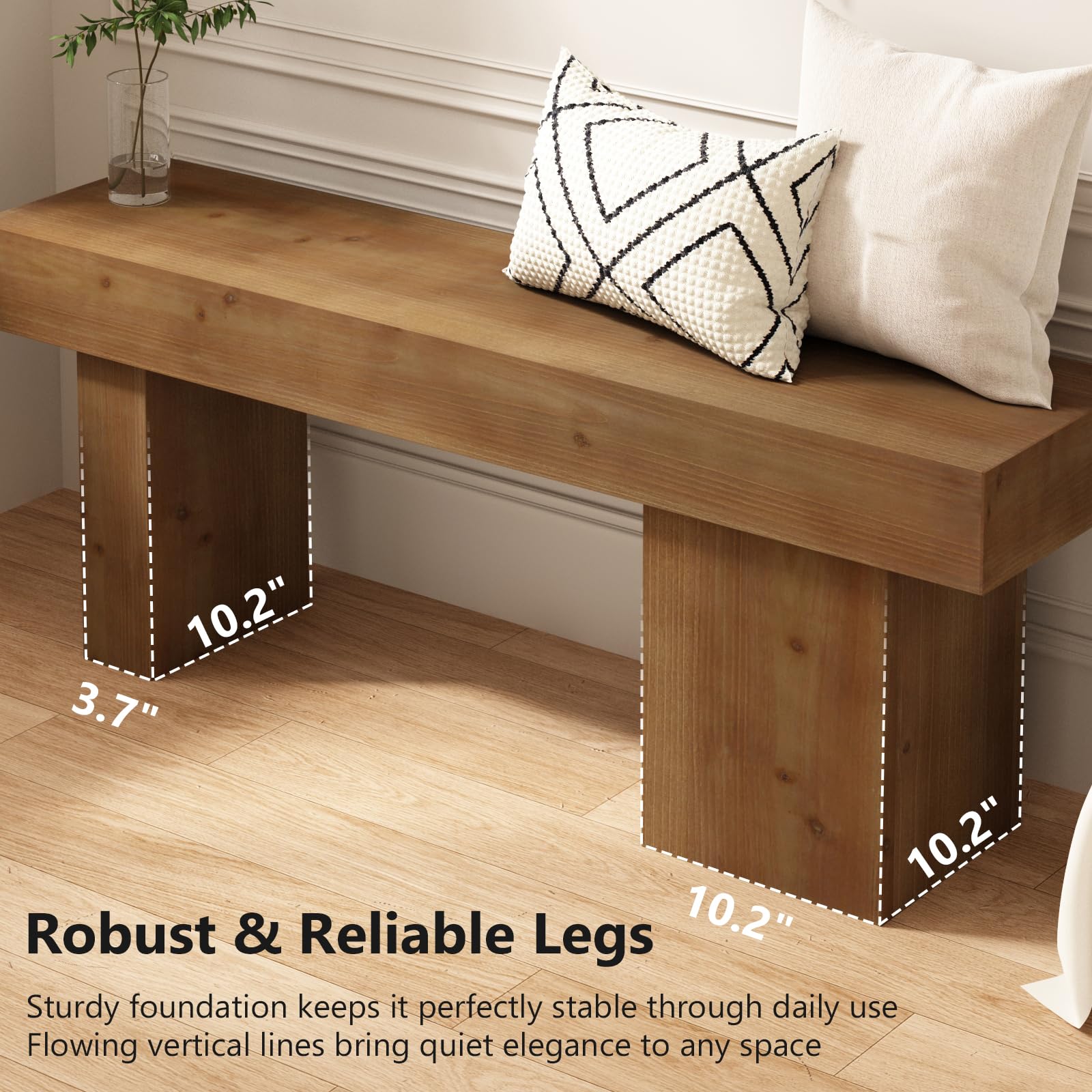Farmhouse Solid Wood Entryway Bench, 47.3" Rustic End of Bed Bench | Thickened Hollow Legs, Handcrafted Accent Seating for Dining, Kitchen, Hallway, Living Room, Bedroom, 15 Min Assembly