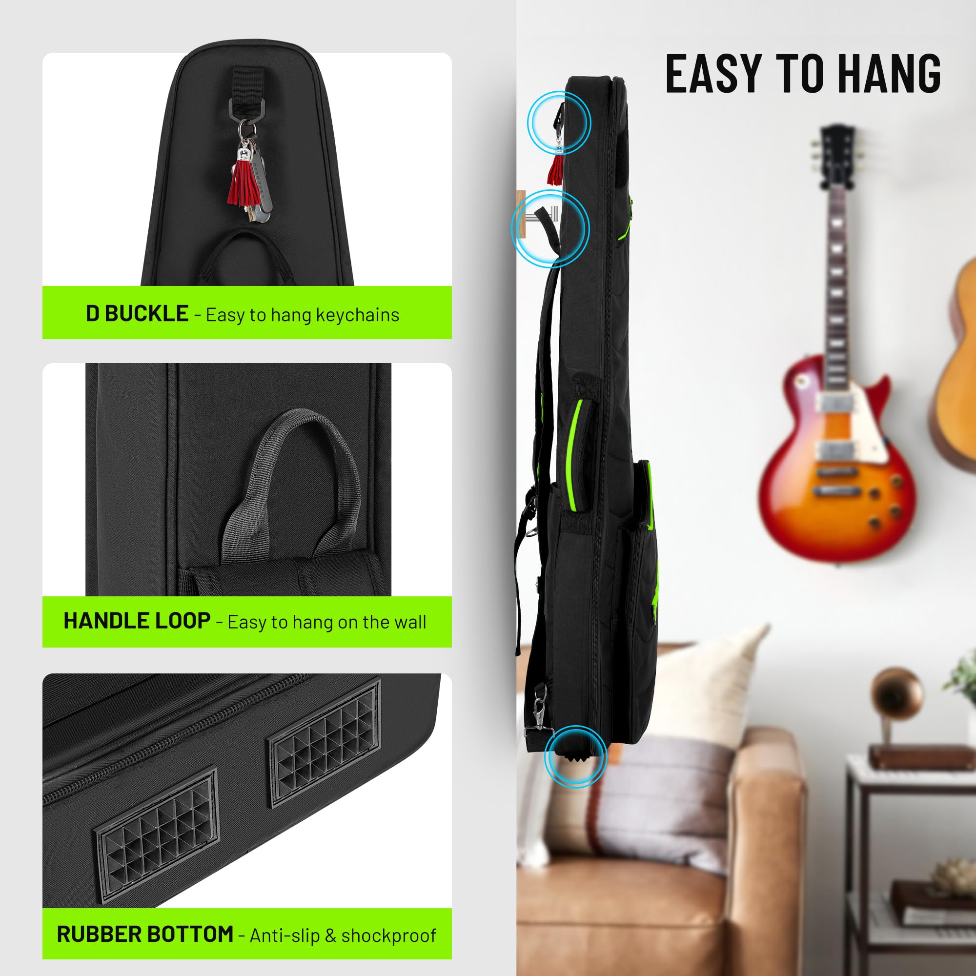 CAHAYA Custodia Imbottita per Chitarra Elettrica: Softshell, Adatta per chitarre ST/LP/TELE, spessore di 12 mm, con tasche anteriori, posteriori e laterali, design alla moda ispirato all'outdoor