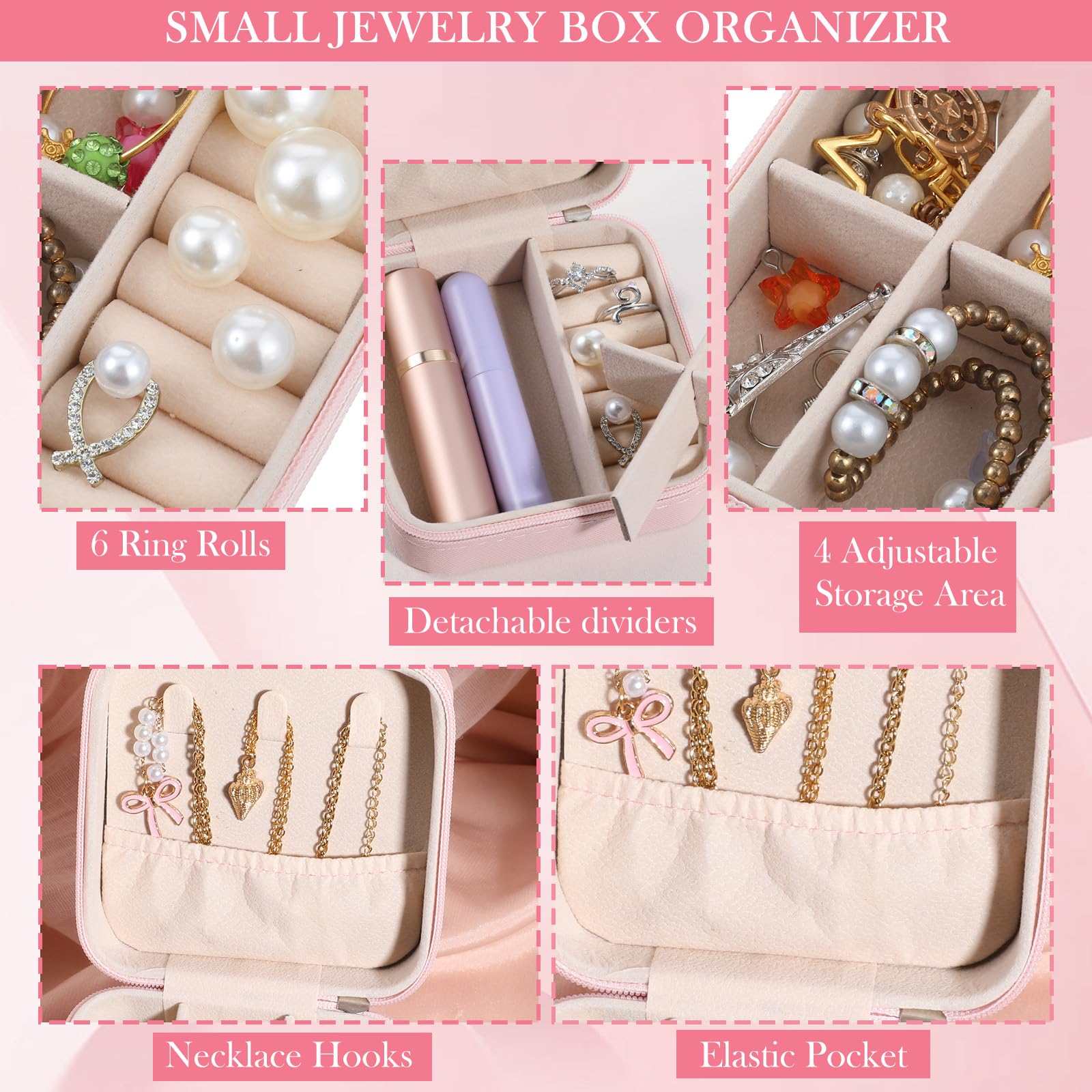 6 joyeros de viaje para dama de honor, caja de joyería pequeña, mini organizador de joyas, caja de almacenamiento portátil de piel sintética para aretes para mujeres y niñas, regalos de