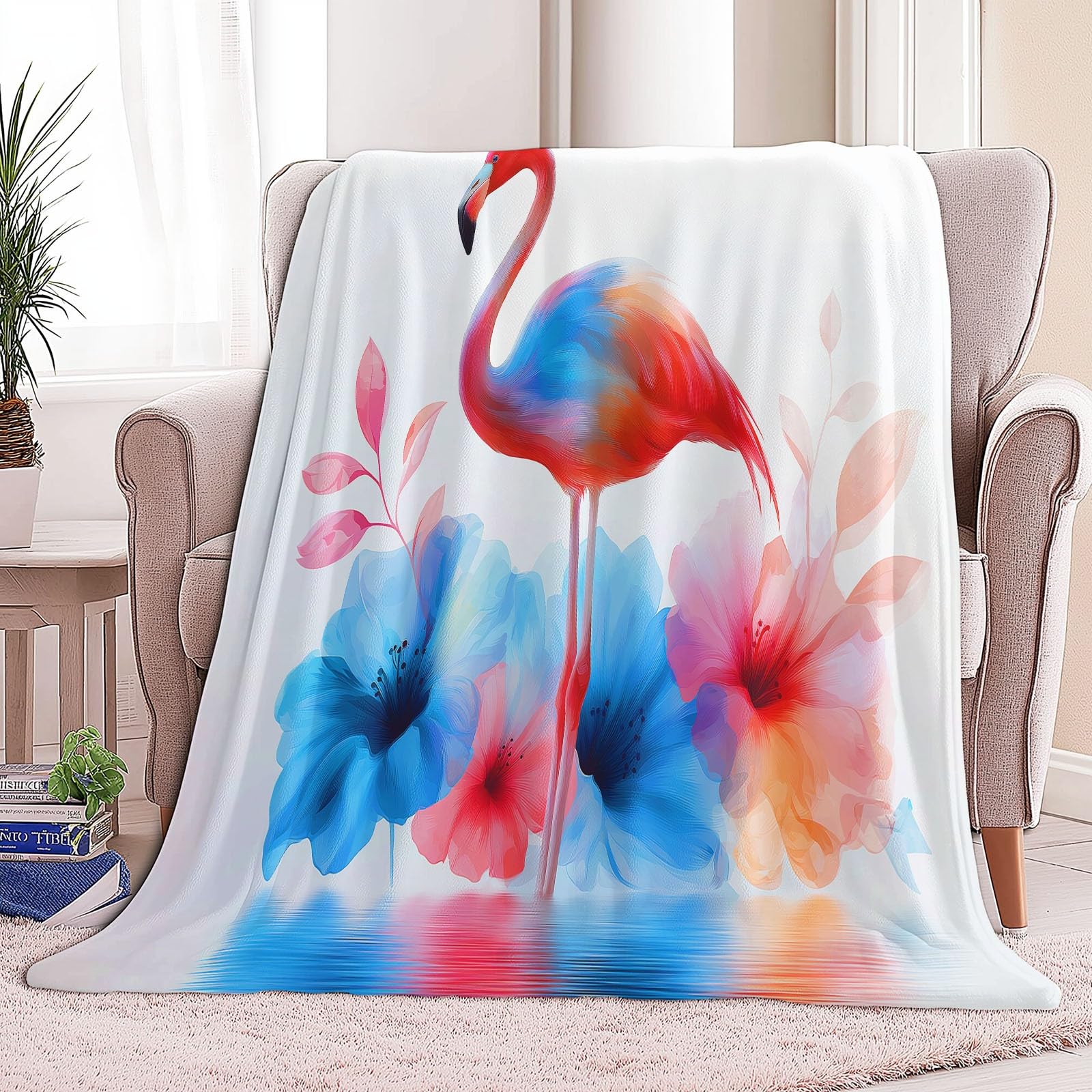 220 x 240 cm Koc polarowy Akwarelowe Różowe Flamingi Kwiaty, Miękka Puszysta Flanelowa Narzuta Sofa Nadaje się dla dorosłych i dzieci Pozostań ciepły zima, kolor
