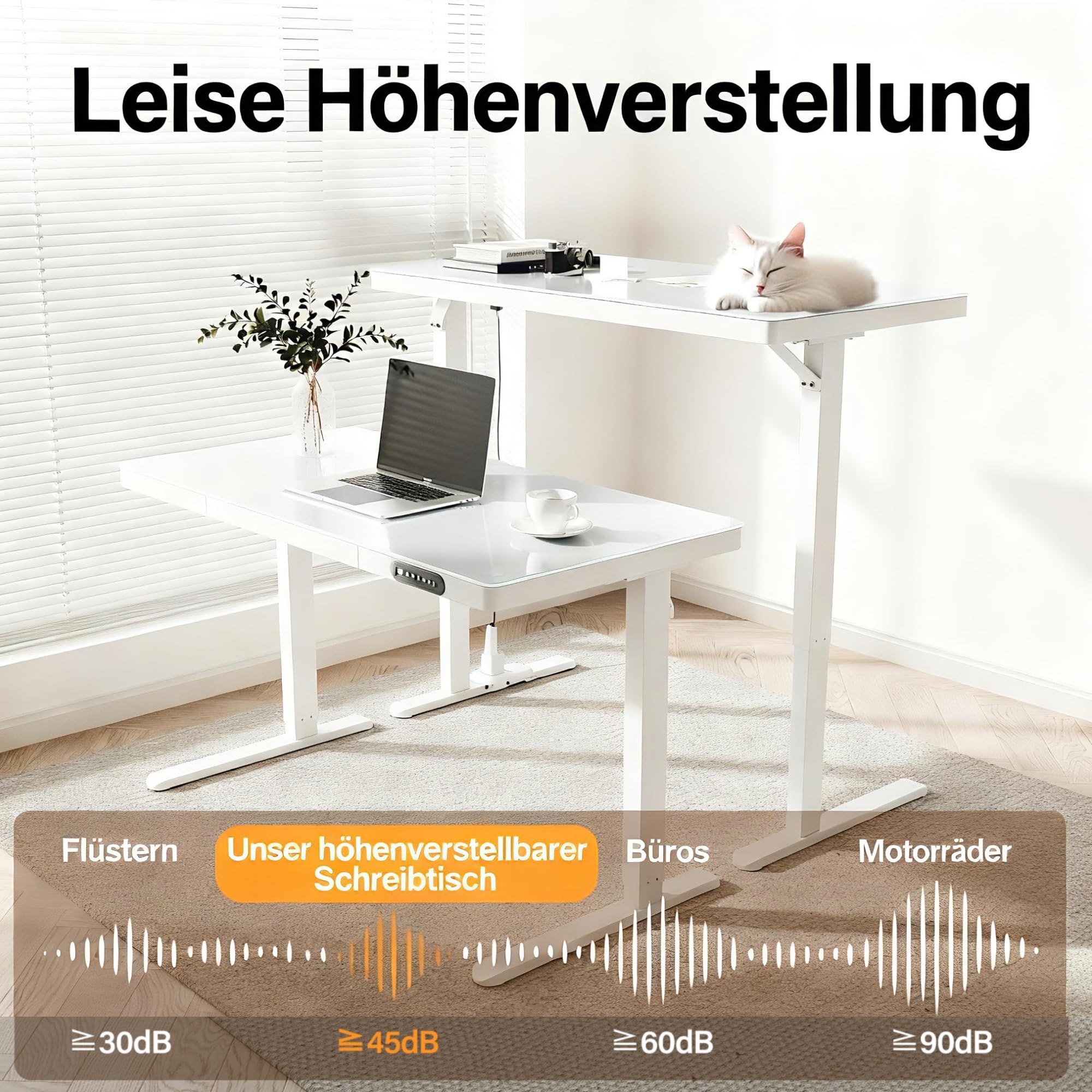 SONNI Höhenverstellbarer Schreibtisch Elektrisch, 120x60cm, Bürstenloser Motor mit 3 Memory-Funktionen, Anti-Kollisionssystem & Kabelmanagement, Steh-Sitz Tisch für Homeoffice, 60KG Traglast