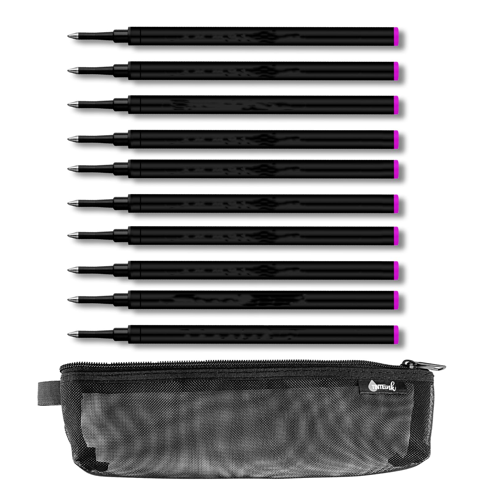 Rollerball Refill Medium 0.7 mm Compatible with Schmidt 888 Pen Refills and Other pens Choose Colour and Quantity with Tinte Ink Pencil Case (Pink, 10)