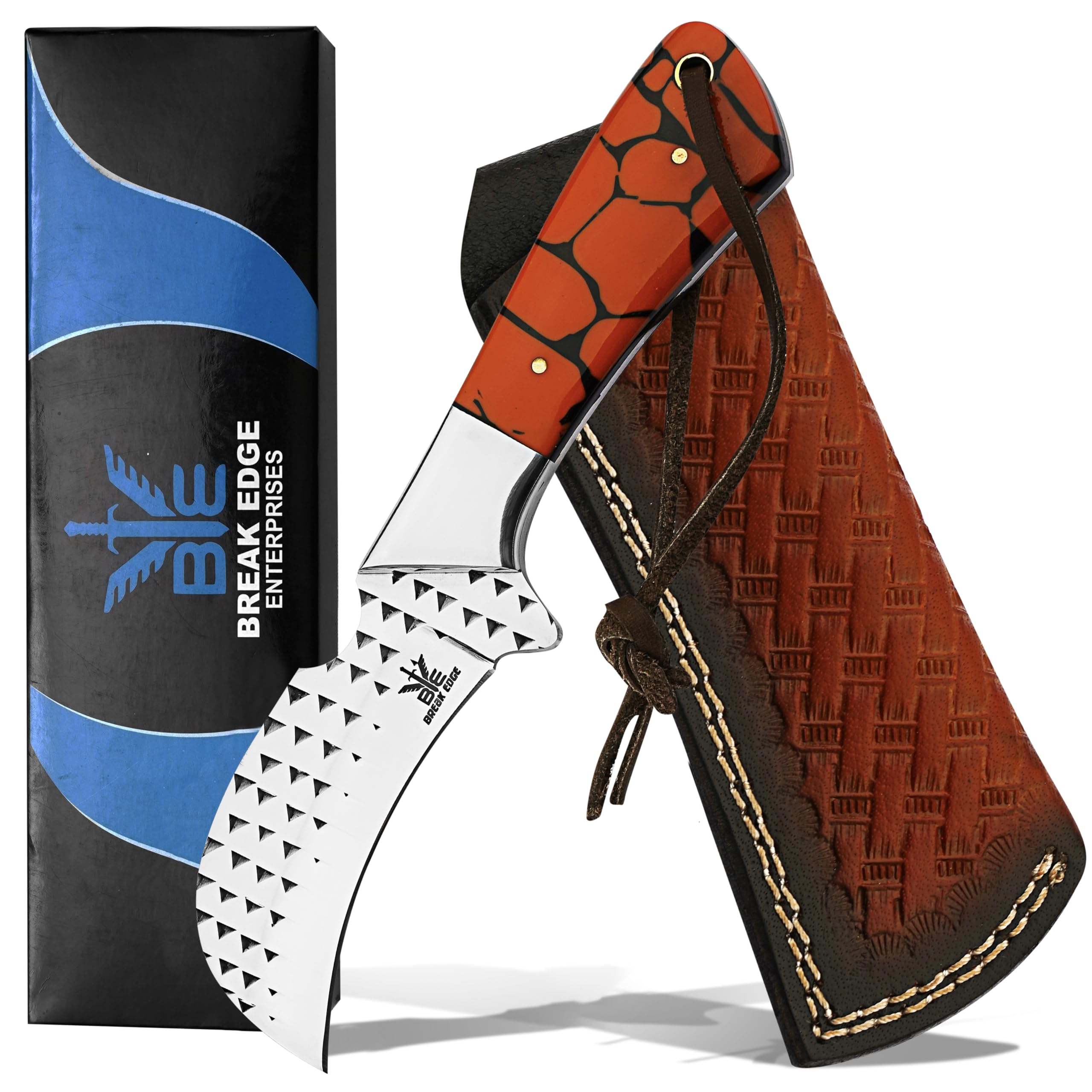 BE BREAK EDGE Farrier Rasp Steel Hawkbill Knife, Fixed Blade Full Tang, Leather Sheath, Wire Skinning Utility Knife for Lineman