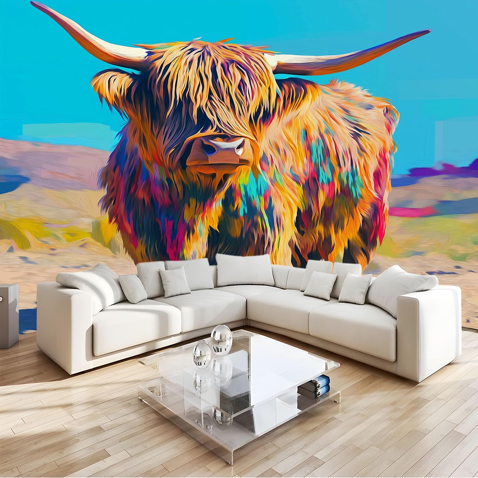Fototapeta 400 x 280 cm Zwierzęta górskie bydło pustynia niebieskie niebo nowoczesne dekoracje ścienne gigantyczny plakat z włókniny dekoracja ścienna do salonu sypialni, niebieska