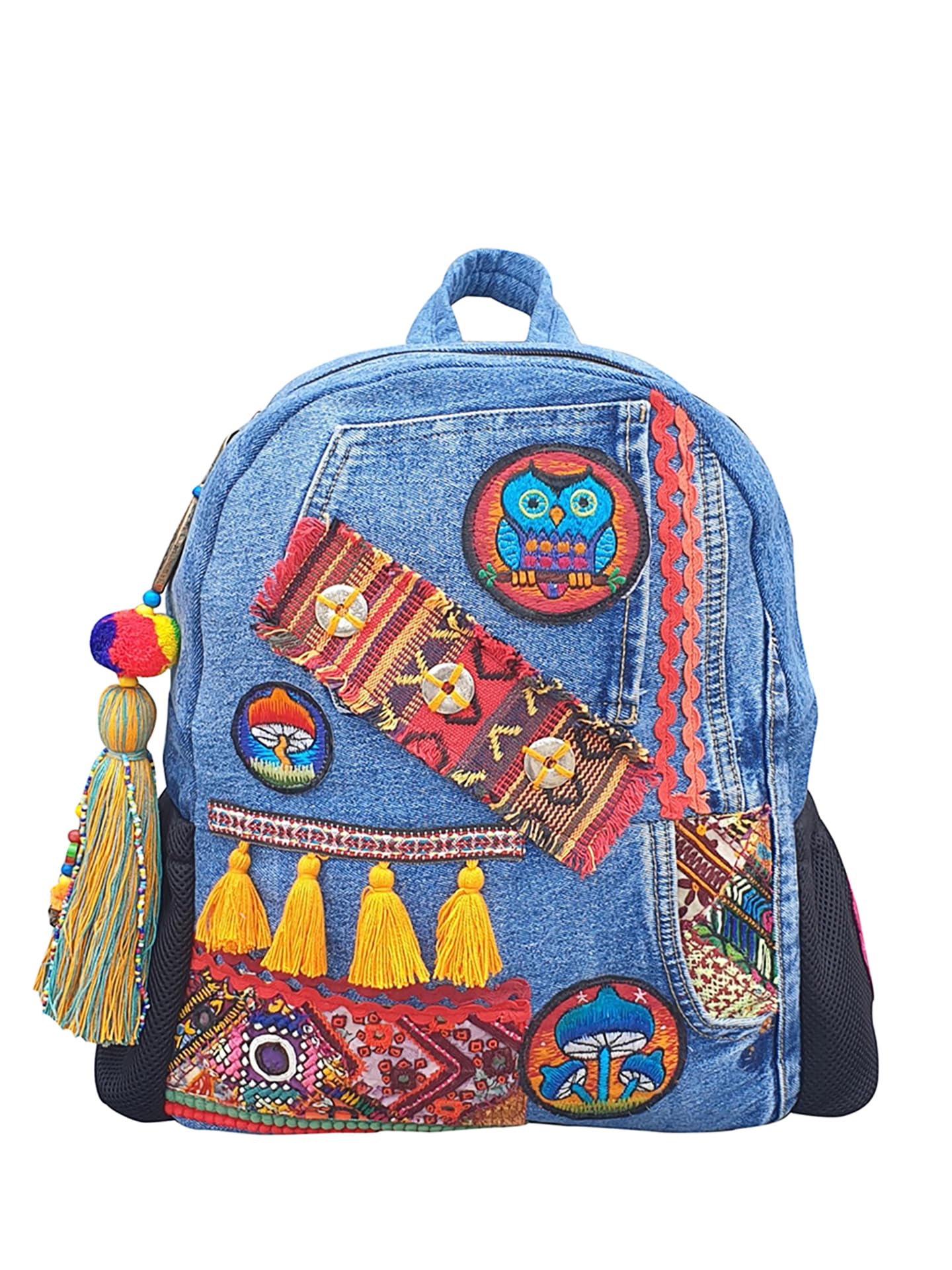 Upcycled Denim Backpack for Women | Cross Body Bag with Large Size Compartment, Adjustable Strap | Suitable for College & Travel (Denim Blue)-image-18