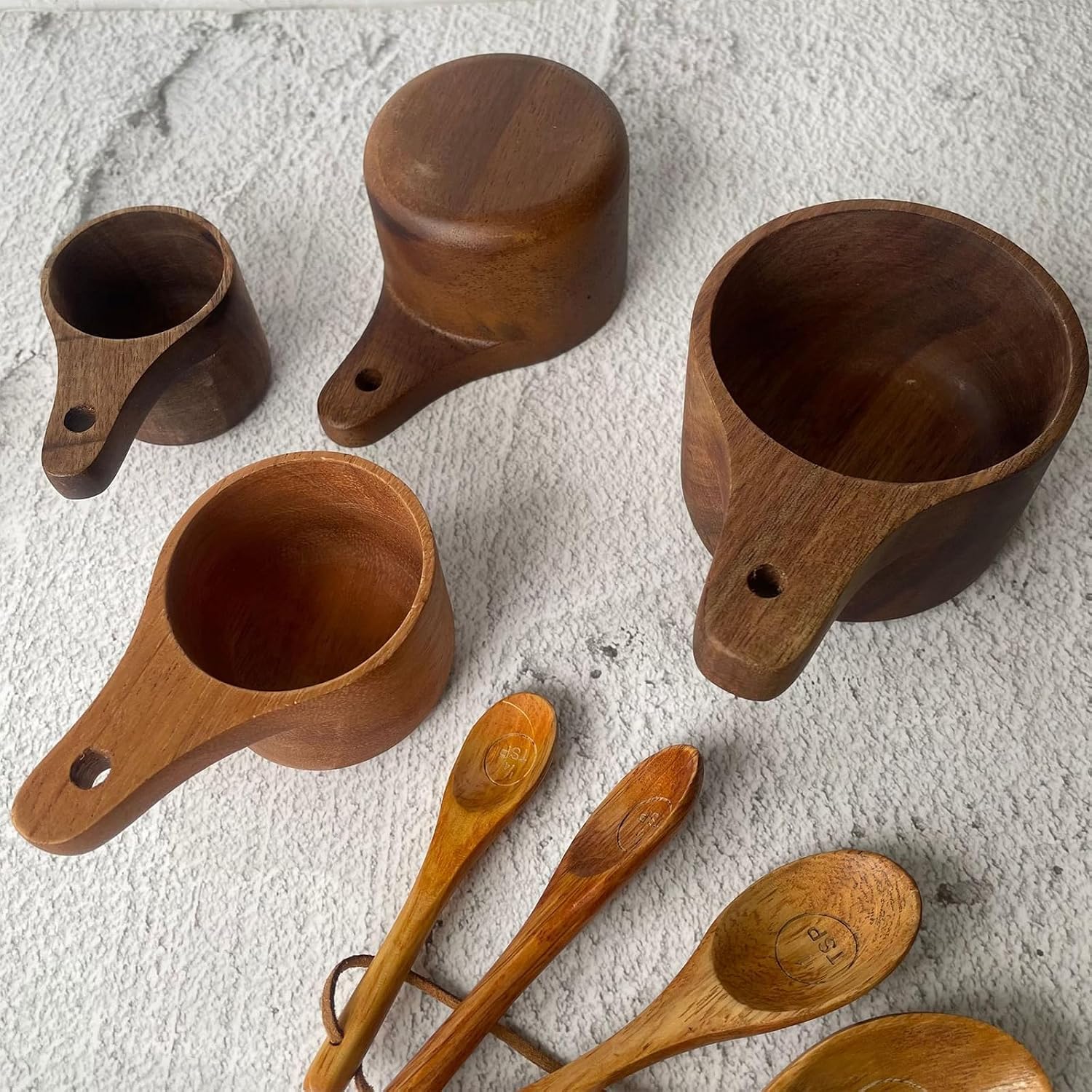 Handcrafted 8Pcs Wooden Spoon Measuring Set Essential Baking Tool Cooking Equipment for Home Cooks and Cooking Experts Wooden Measuring Utensils Set