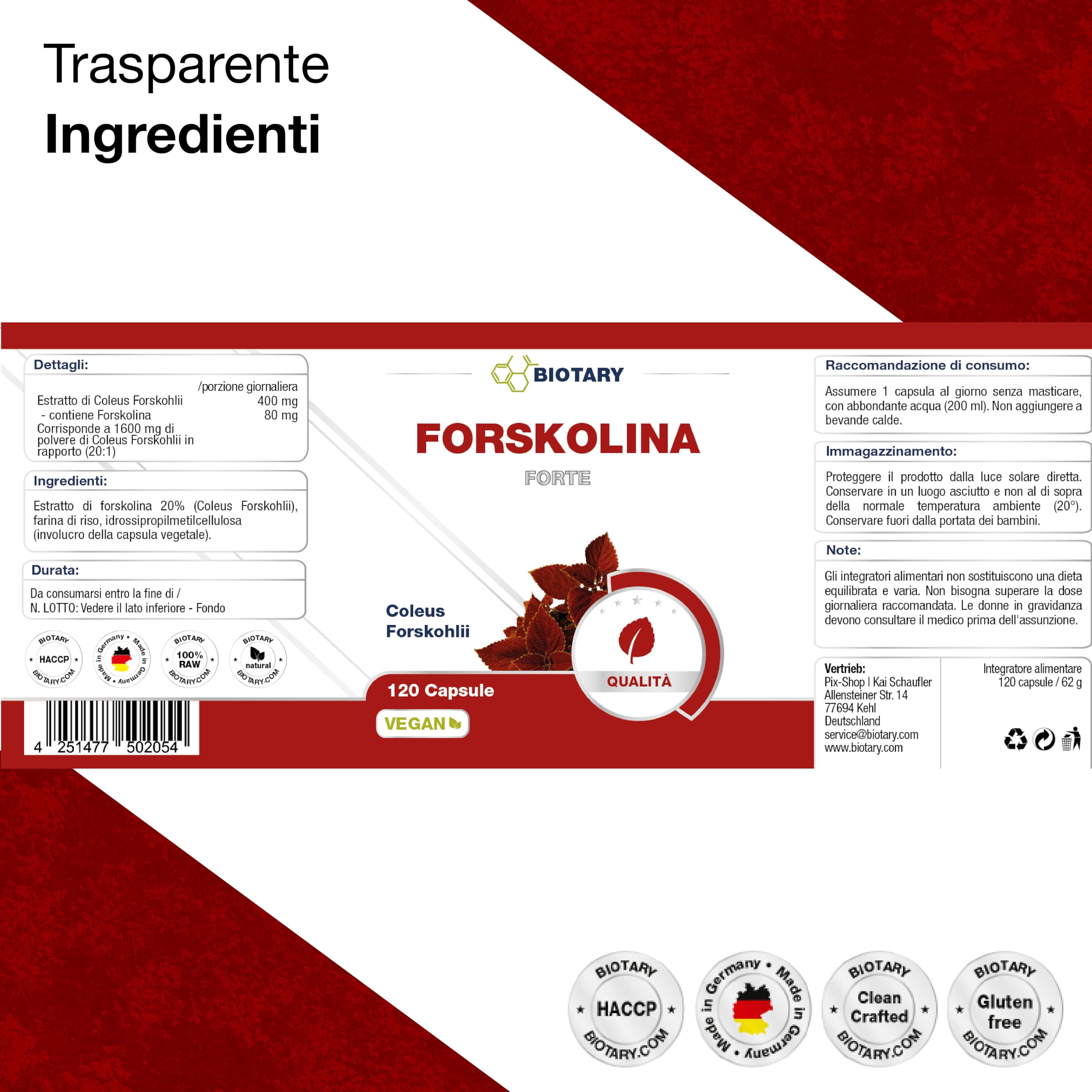 Estratto di Forskolin – 120 capsule – 4 mesi – scatola pillole inclusa – 2800 mg (equivalente a polvere di Forskohlii 35:1) – dosaggio elevato – vegano – testato da laboratorio – qualità premium