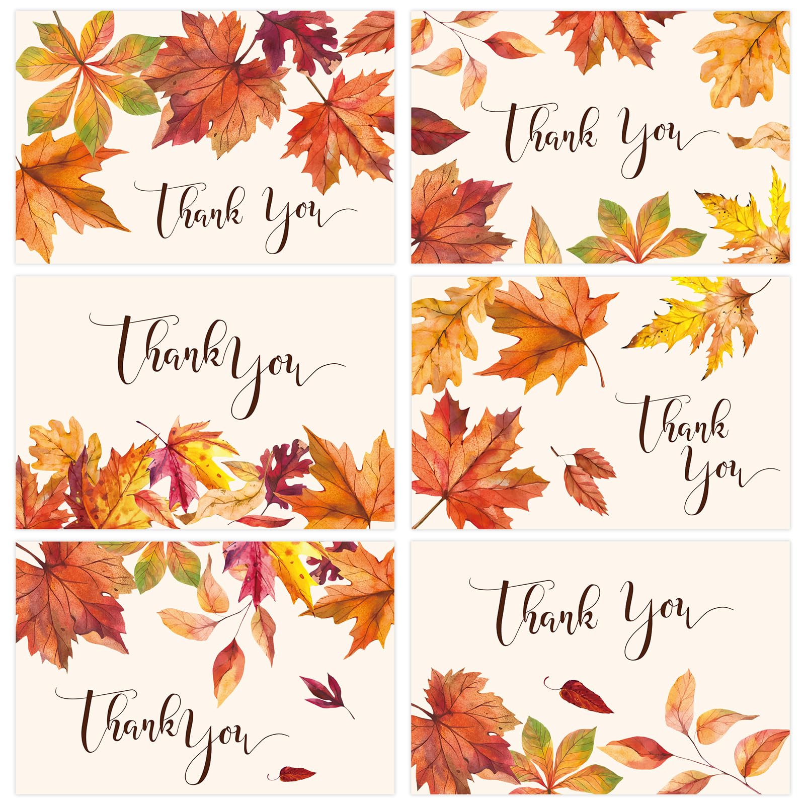 Whaline36 Pack Fall Leaves Thank You Cards Watercolor Autumn Greeting Cards with Envelope Stickers Maple Leaf Blank Note Cards for Thanksgiving Holiday Wedding Birthday Party
