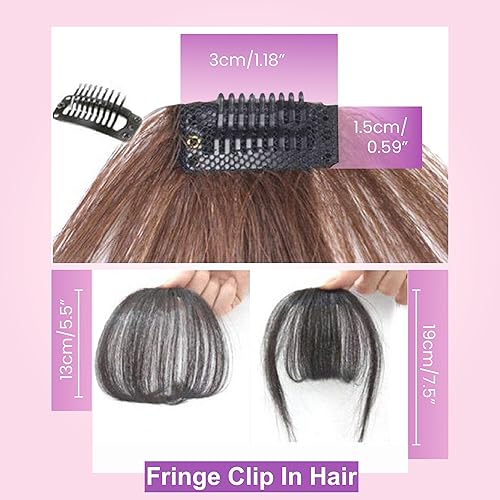 Miniatura 5 de Clip en fleco frontal con fleco "Big Bang" para mujer, disponible en negro, marrón oscuro o marrón claro con o sin patillas (marrón claro (con