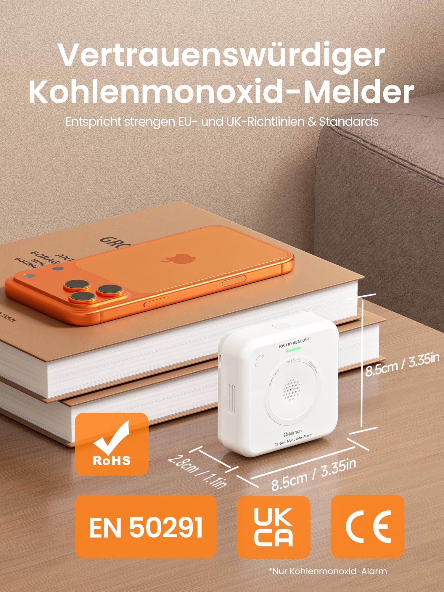 Heiman Détecteur de Monoxyde de Carbone Intelligent Matter (Hub Requis) - Détecteur CO pour SmartThings & Home Assistant, Certifié en 50291, Piles AA Remplaçables, Capteur 10 Ans, 85dB, HS-725ES-M