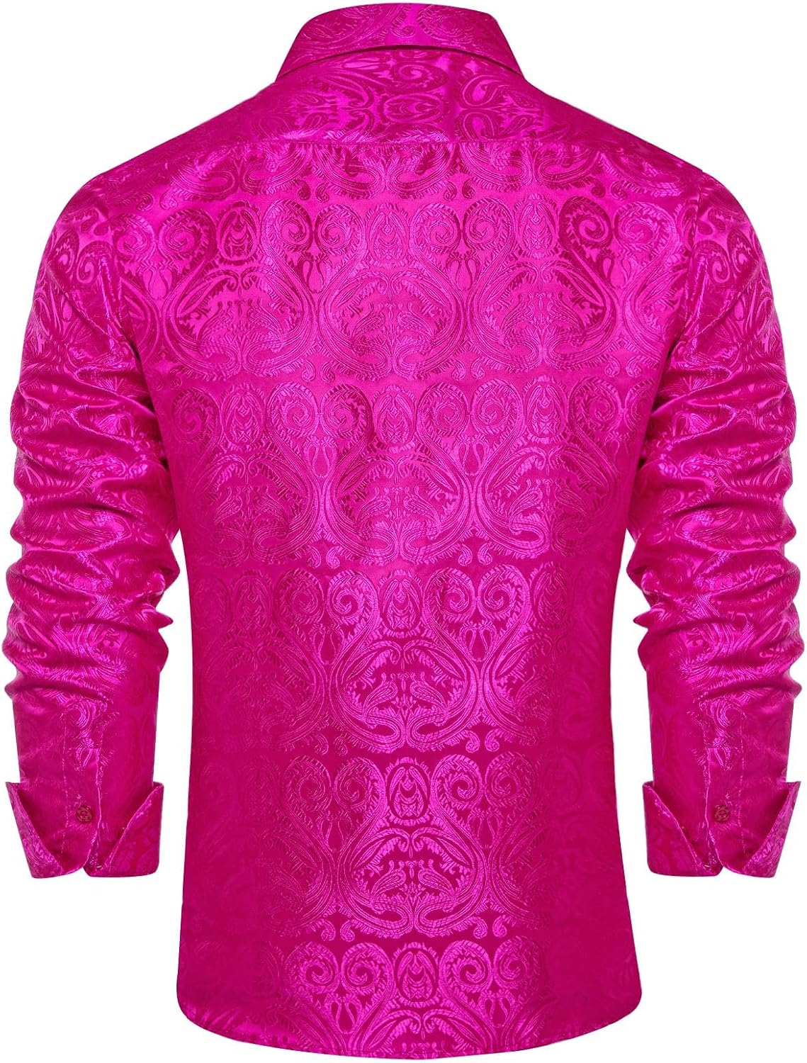 DiBanGu Silk Mens Dress Shirts,Woven Paisley Long Sleeve Button Down Shirt for Men Casual Regular Fit Shirts Wedding Party,Solid Hot Pink Paisley, 3X-Large