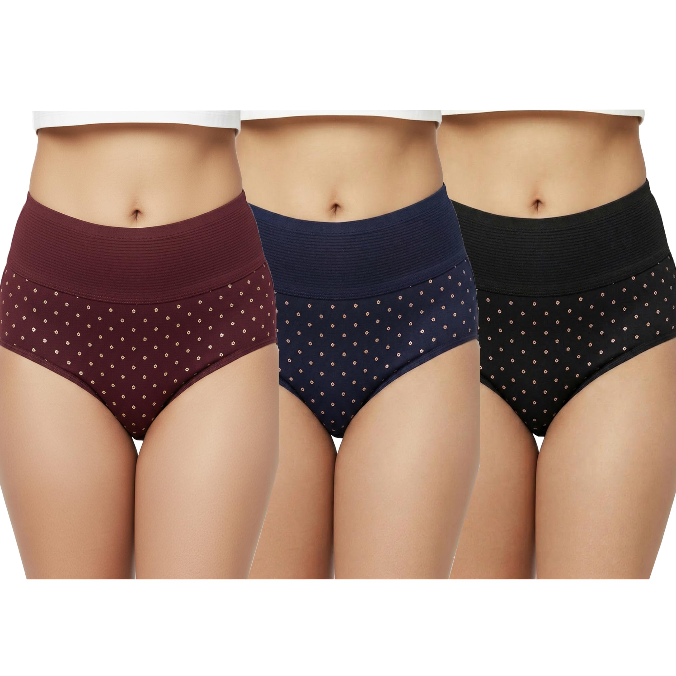women 100% cotton underwear combo pack of 3, (color & print may vary) tummy control high waist printed panties, high rise comfortable innerwear with soft outter elastic