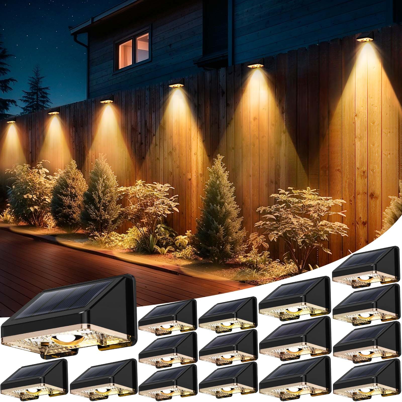 Solar Fence Lights 8 Pack - Solar Wall Lights Warm White Waterproof Outdoor Garden Lights for Fence, Wall & Patio, Decorative Ambient Lighting — view 10