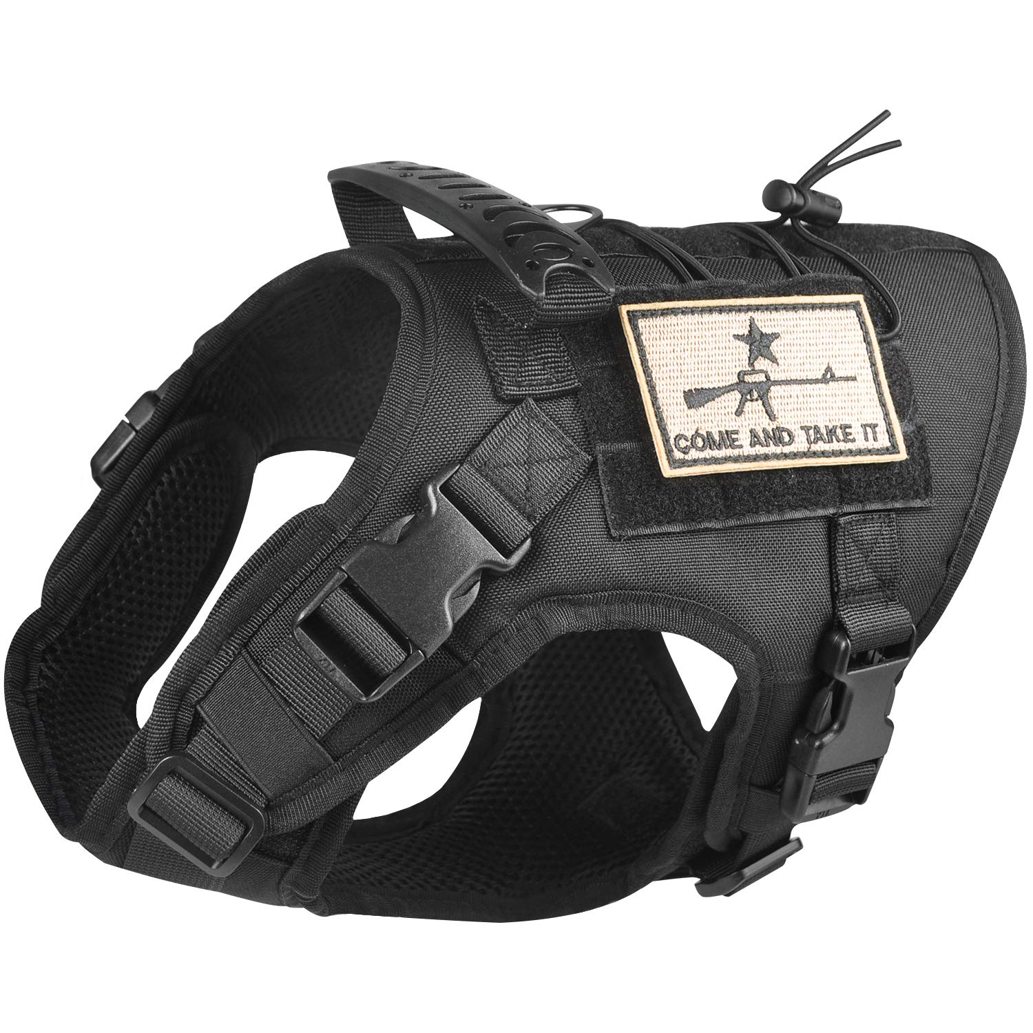 Taktisches Hundegeschirr, Outdoor-Trainingsservice, Hundeweste, verstellbar, Militär, Arbeitshund, Weste mit MOLLE-System und Gummigriff, Größe S = 50-58 cm Brustumfang (verstellbar), Schwarz