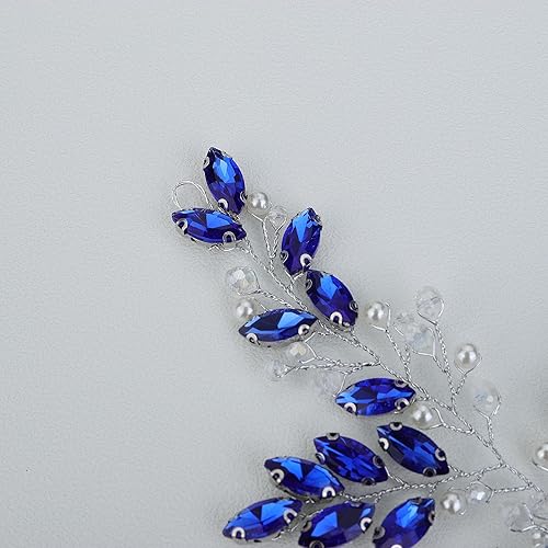 Miniatura 6 de Peine de pelo de flores de cristal con diamantes de imitación azules para boda, tocado nupcial, tocado de boda para novia para mujeres y niñas (azul)